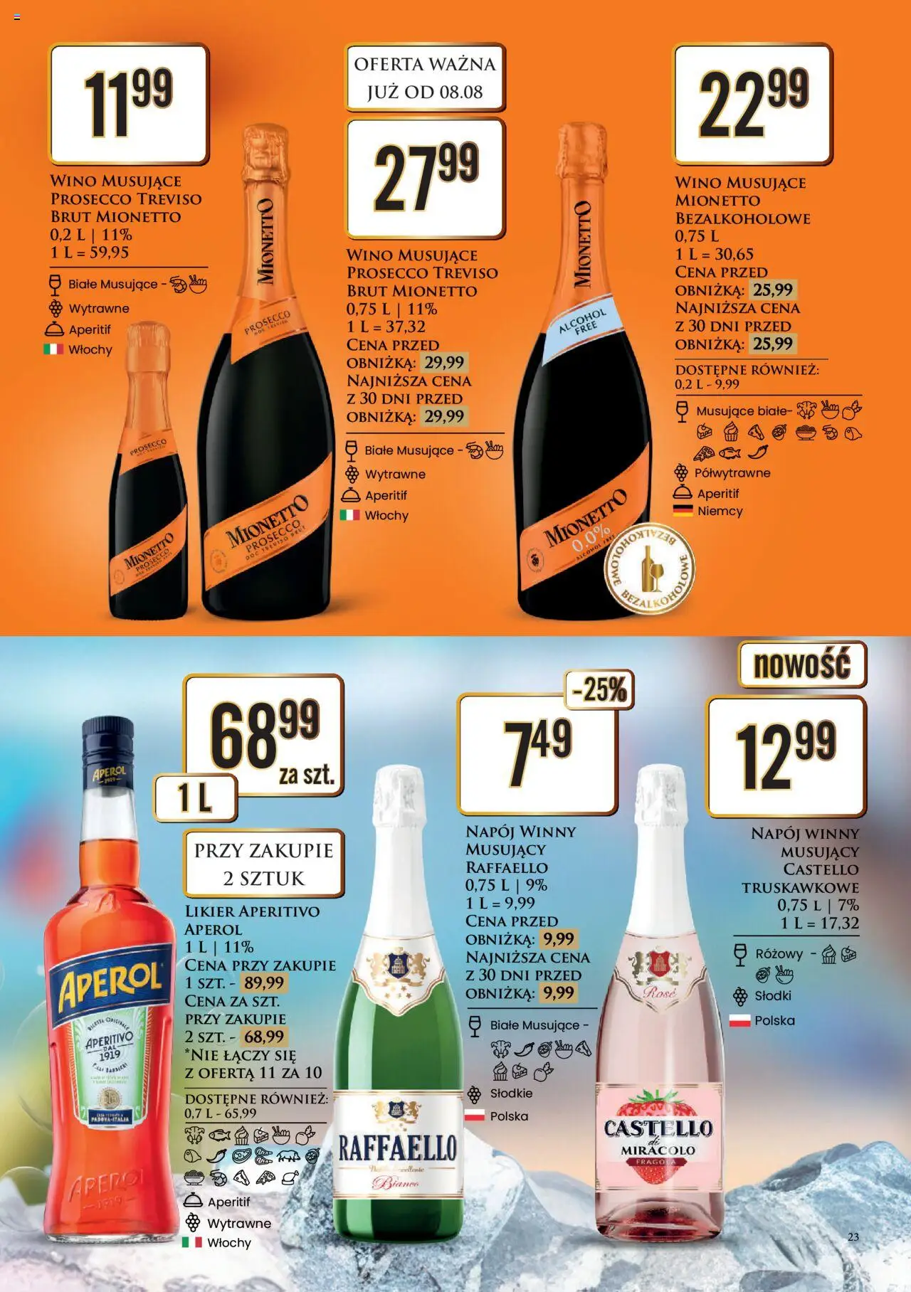 Dino Gazetka alkoholowa od 11.08.2025 | Strona: 23 | Produkty: Wino, Aperol, Prosecco