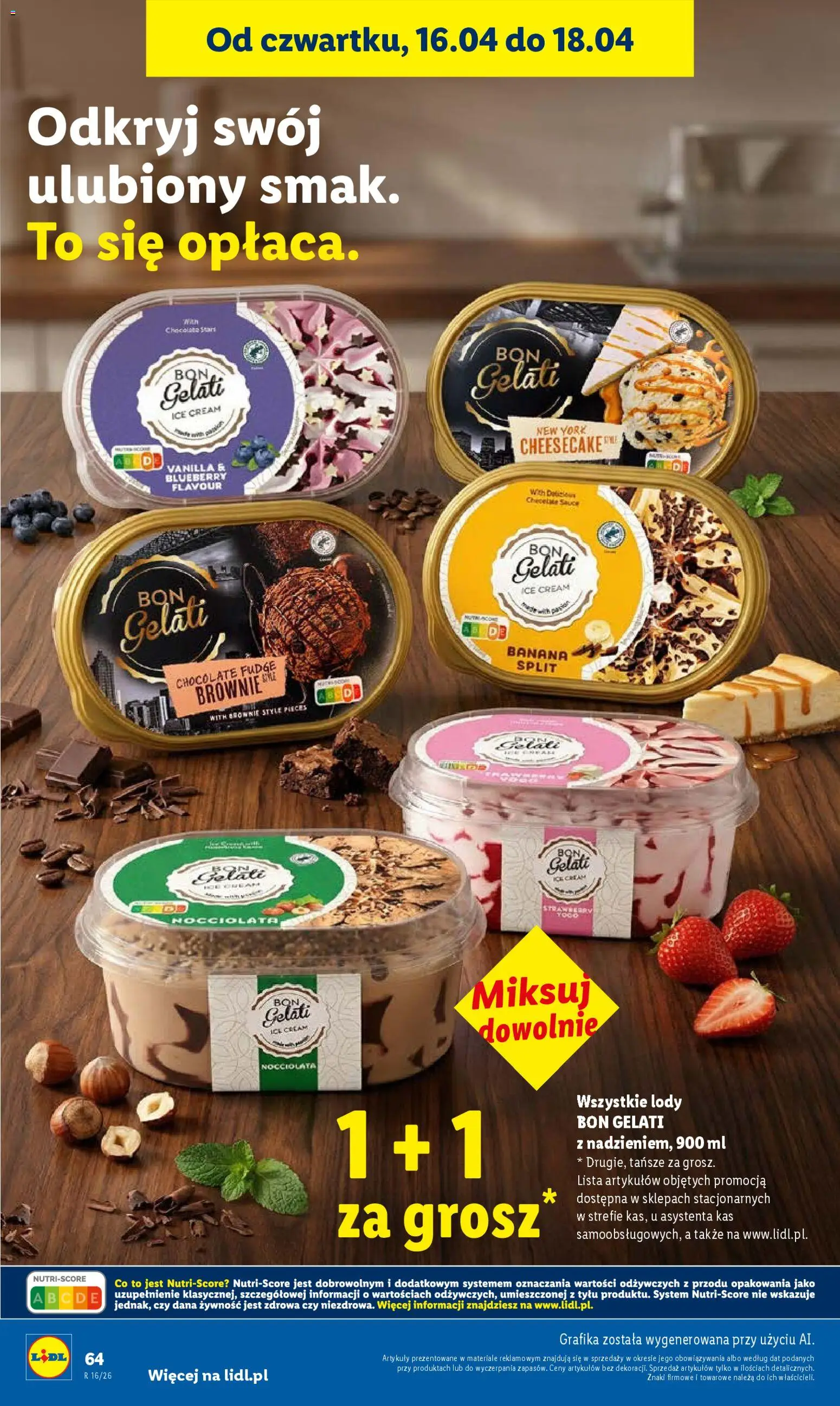 Lidl gazetka od 16.04.2026 | Strona: 64 | Produkty: Brownie, Lody