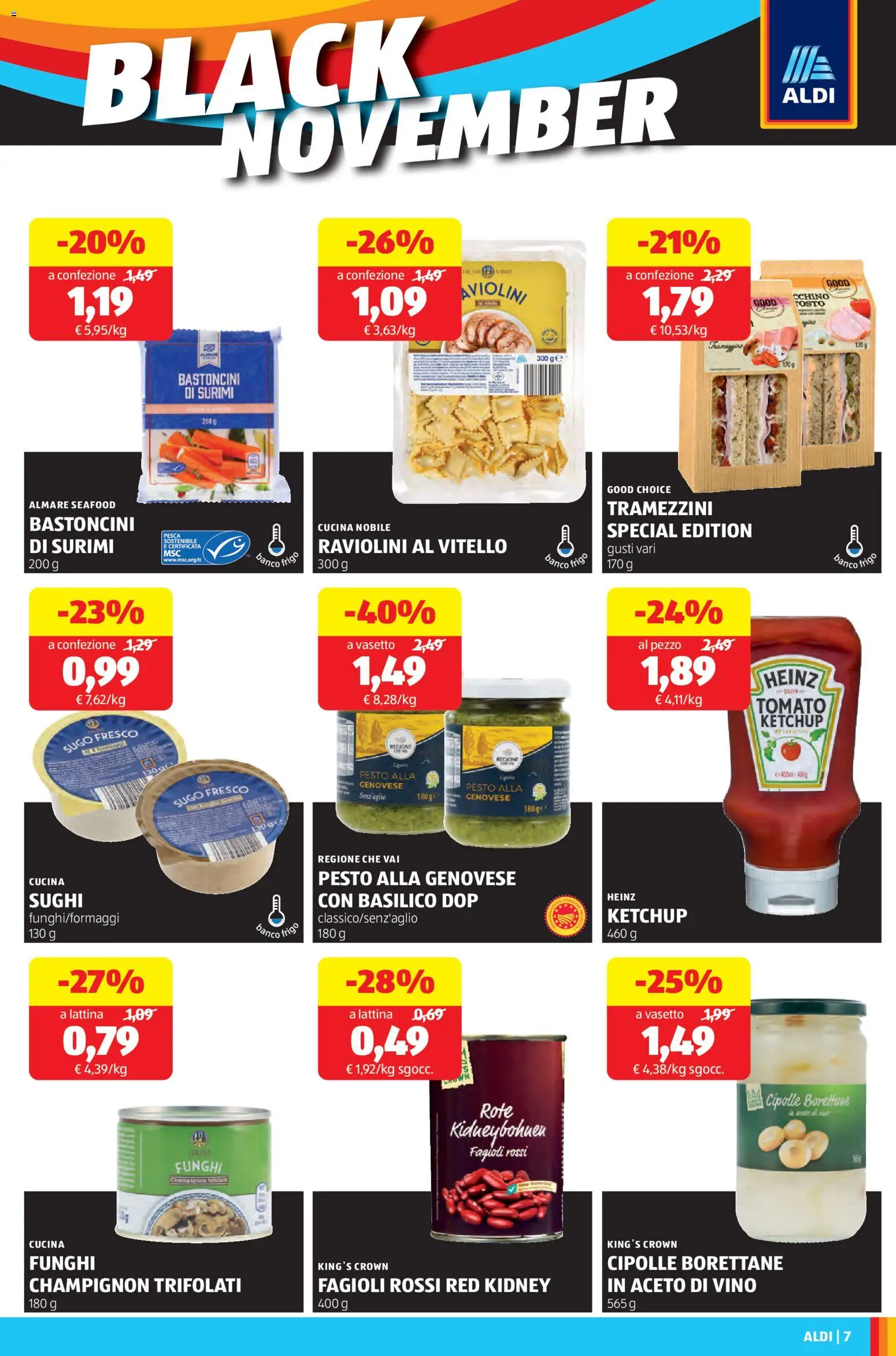 Volantino Aldi del 17.11.2025 | Pagina: 7 | Prodotti: Surimi, Vino, Funghi, Aceto