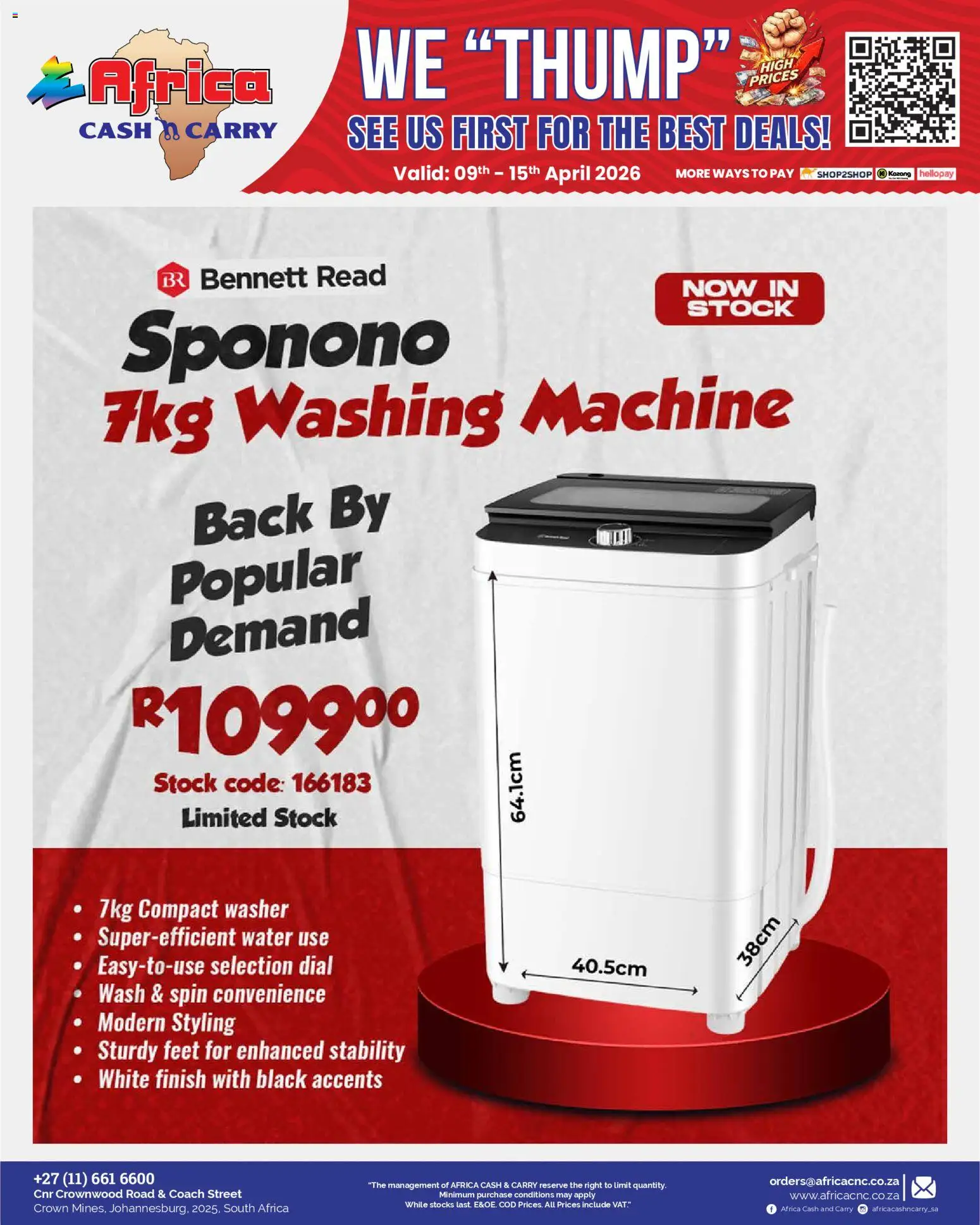 New Africa Cash & Carry catalogue – valid from 09.04.2026 | Page: 52 | Products: Washing machine, Stock, Water