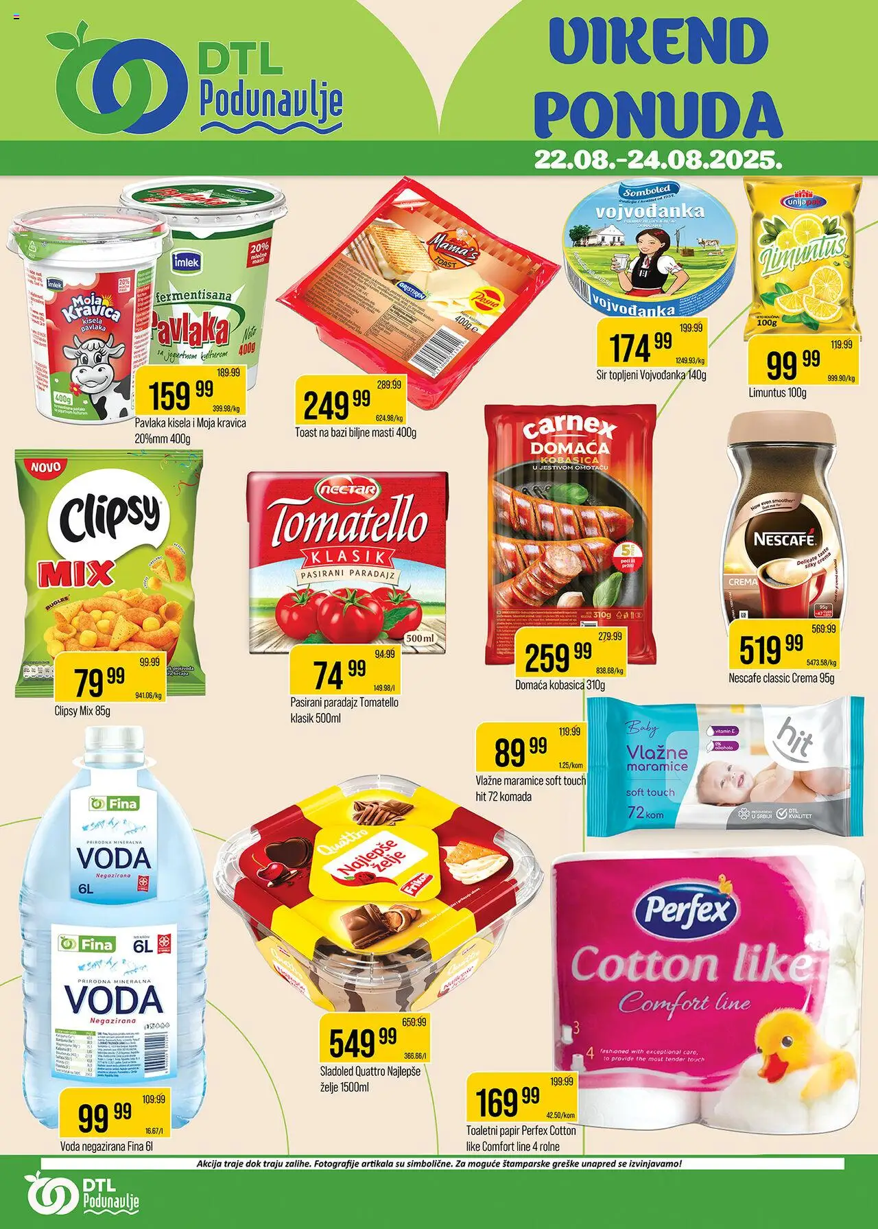 Podunavlje katalog - važi od 22.08.2025 | Strana: 1 | Proizvode: Sladoled, Pasirani paradajz, Sir, Pavlaka