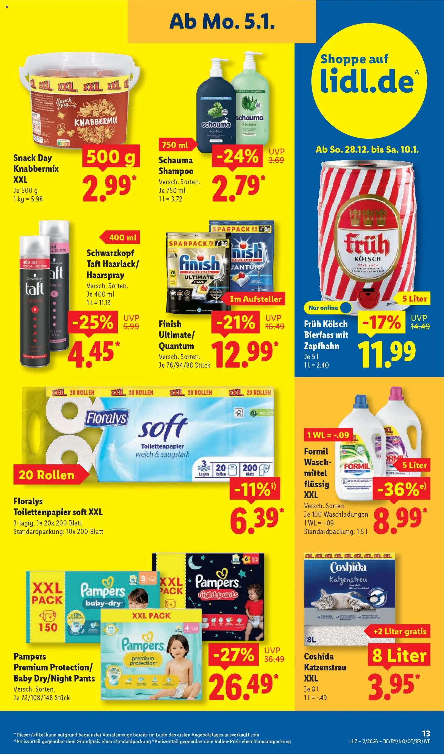 Lidl Prospekt Krefeld – gültig ab 05.01.2026 | Seite: 19 | Produkte: Finish, Shampoo, Haarspray, Toilettenpapier