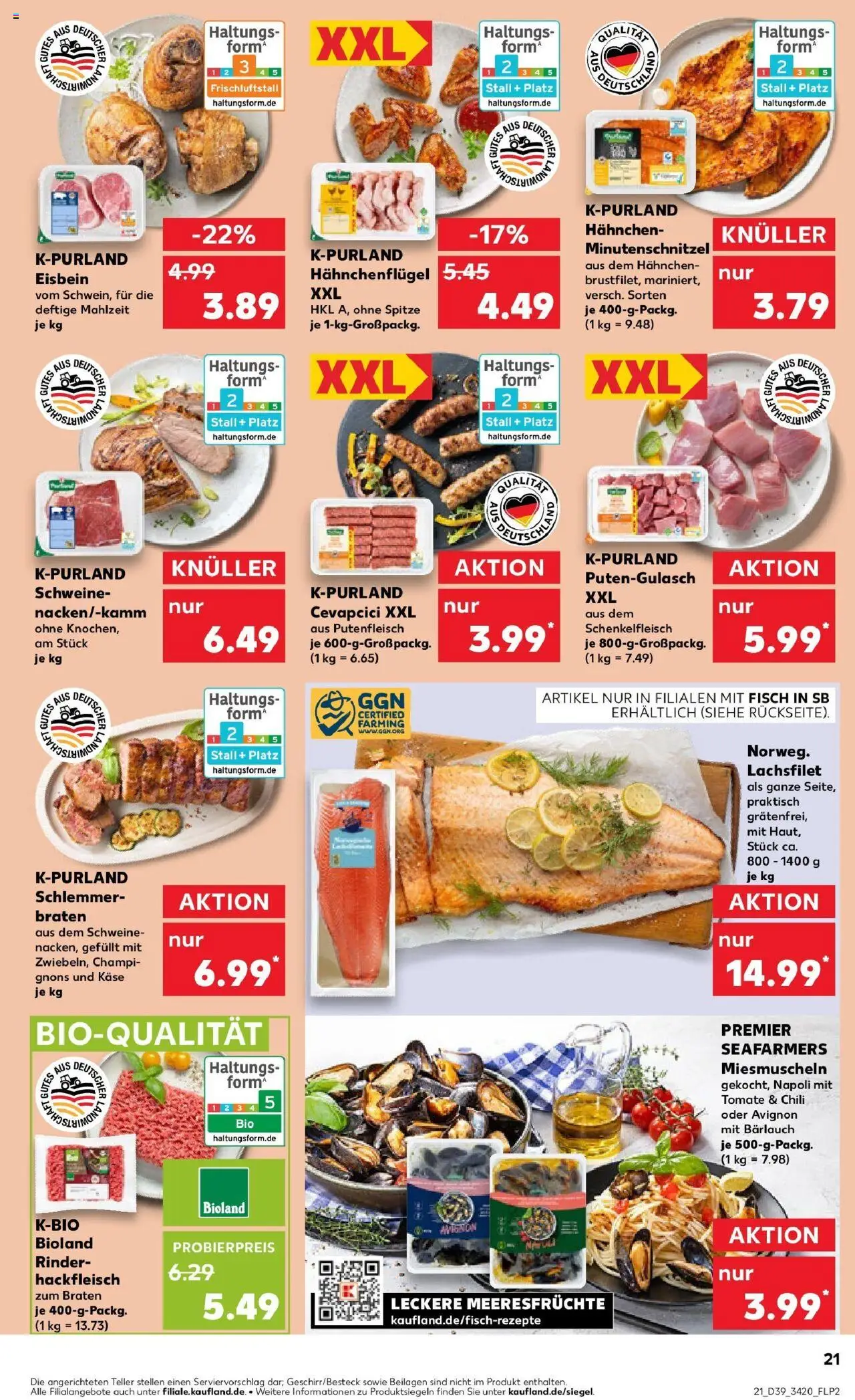 Kaufland prospekt Sonneberg	 – gültig ab 25.09.2025 | Seite: 21 | Produkte: Hahnchen, Fisch, Champignons, Hackfleisch