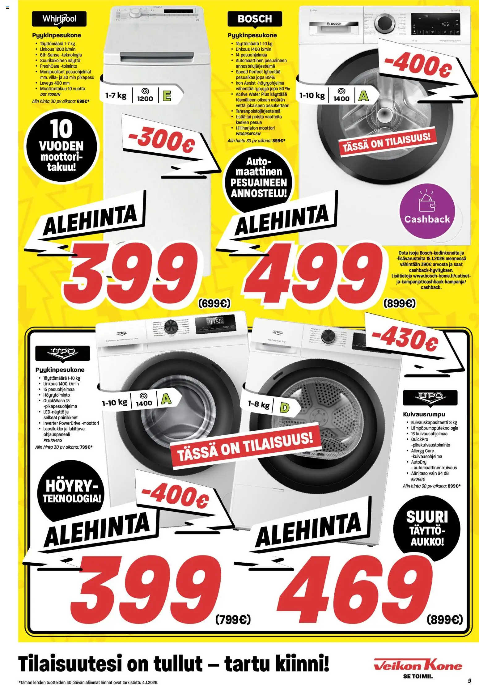 Veikon Kone tarjoukset – voimassa 05.01.2026 alkaen | Sivu: 9 | Tuotteet: Kuivausrumpu, Näyttö