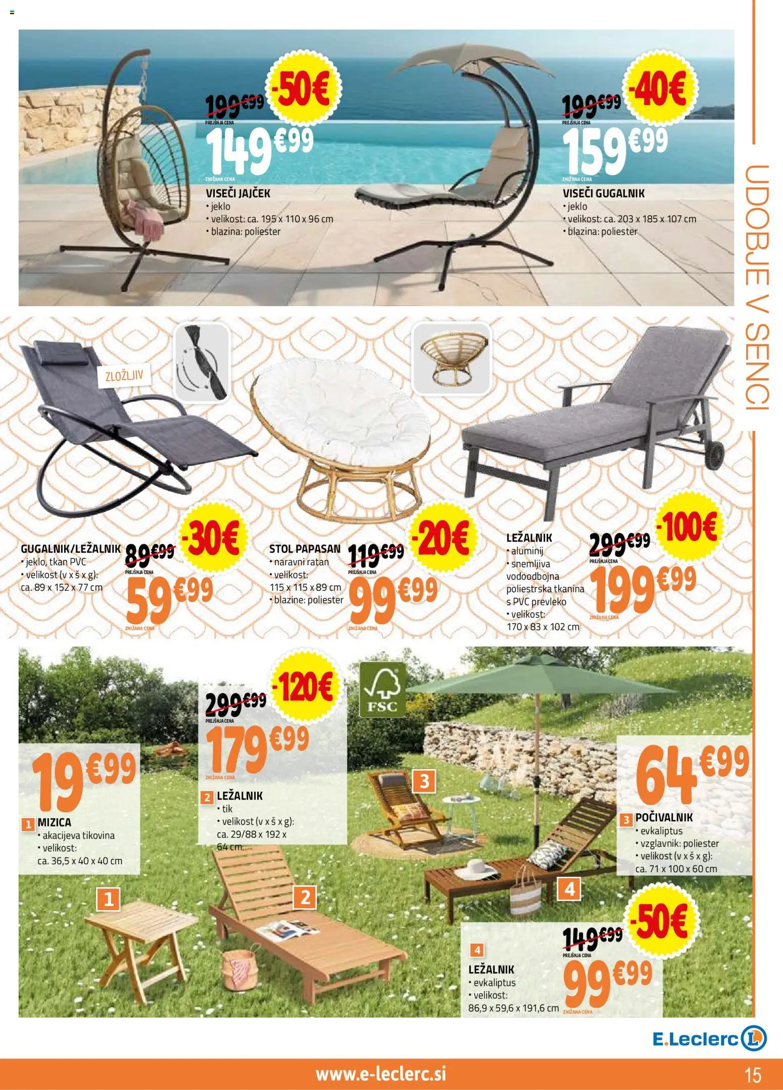 Novi E.leclerc katalog ponudbe – veljaven od 08.04.2026 | Stran: 15 | Izdelki: Gugalnik, Mizica, Blazina, Stol