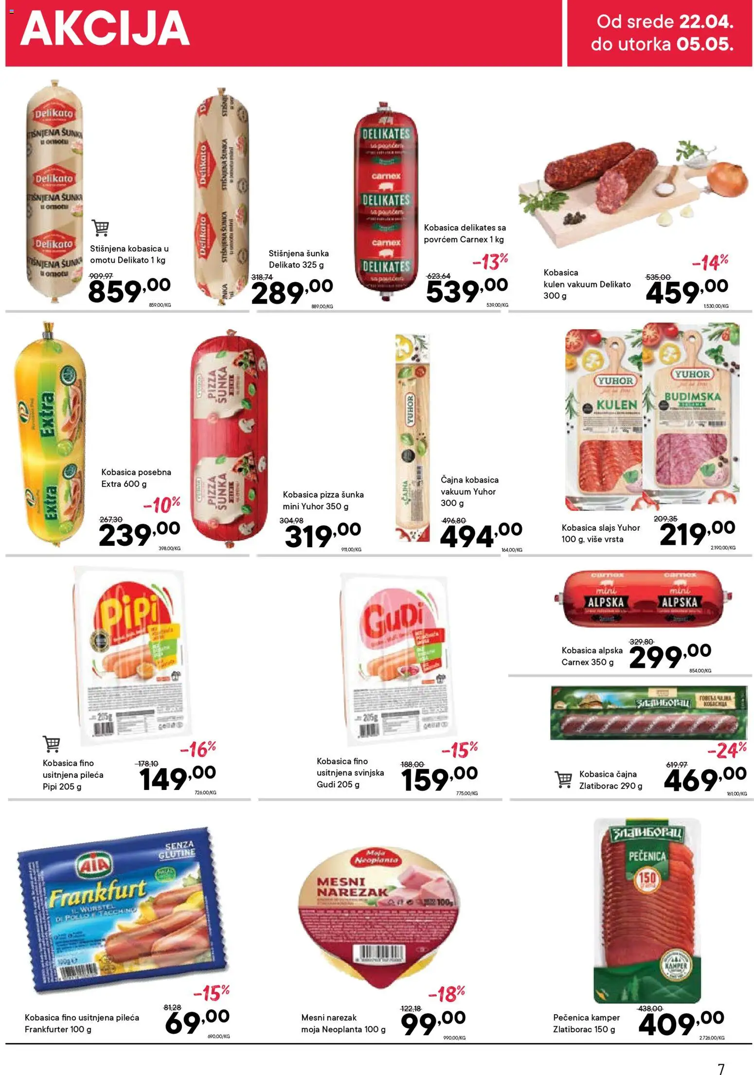 PerSu katalog - važi od 22.04.2026 | Strana: 7 | Proizvode: Šunka, Kobasica, Pečenica, Mesni narezak