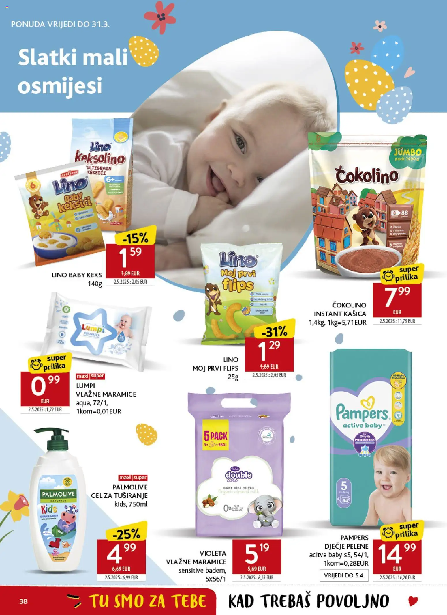 Konzum katalog | vrijedi od 18.03.2026 | Stranica: 38 | Proizvodi: Pelene, Vlažne maramice, Keksi, Gel za tuširanje