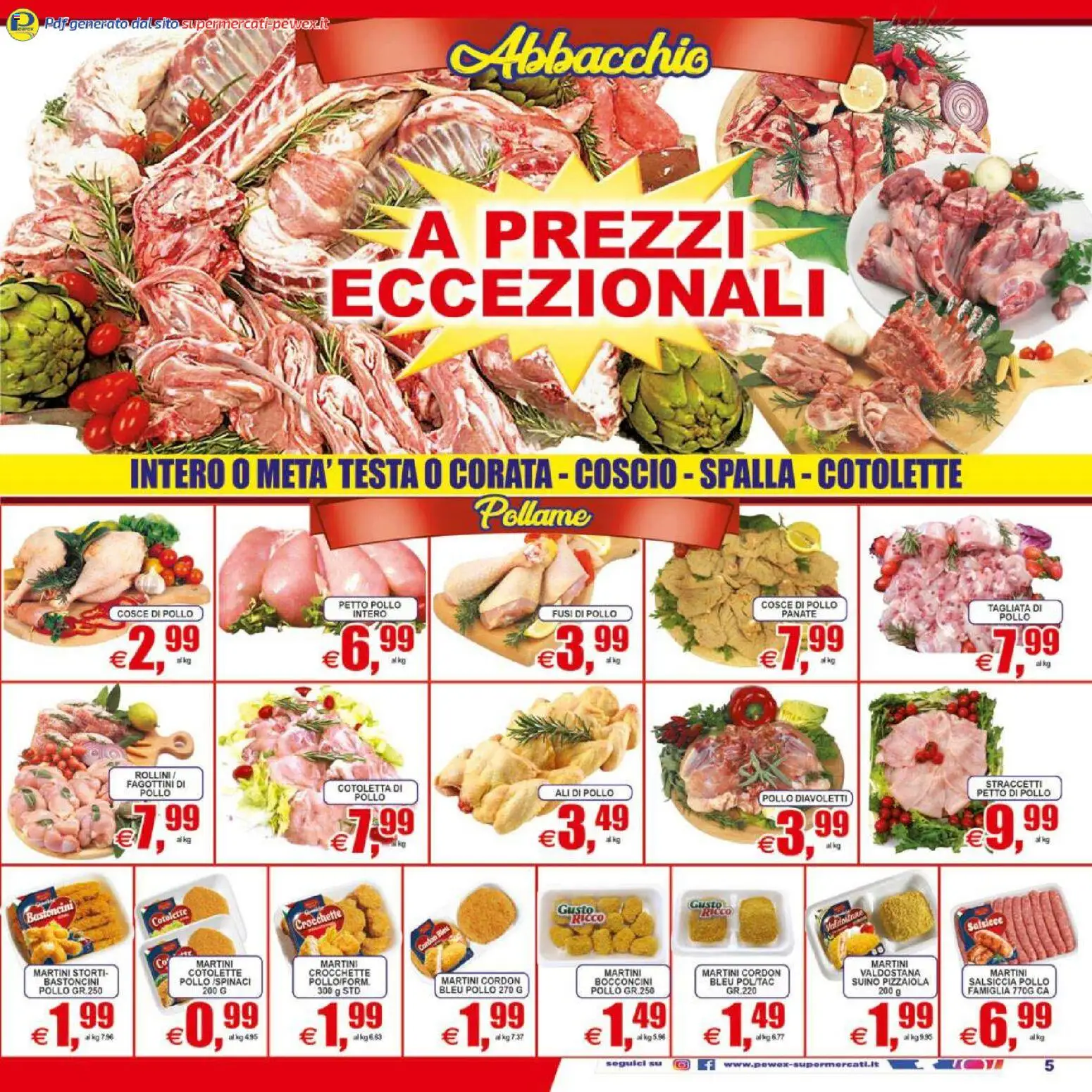 Volantino Pewex del 07.04.2026 | Pagina: 5 | Prodotti: Suino, Salsiccia, Crocchette, Cosce di pollo