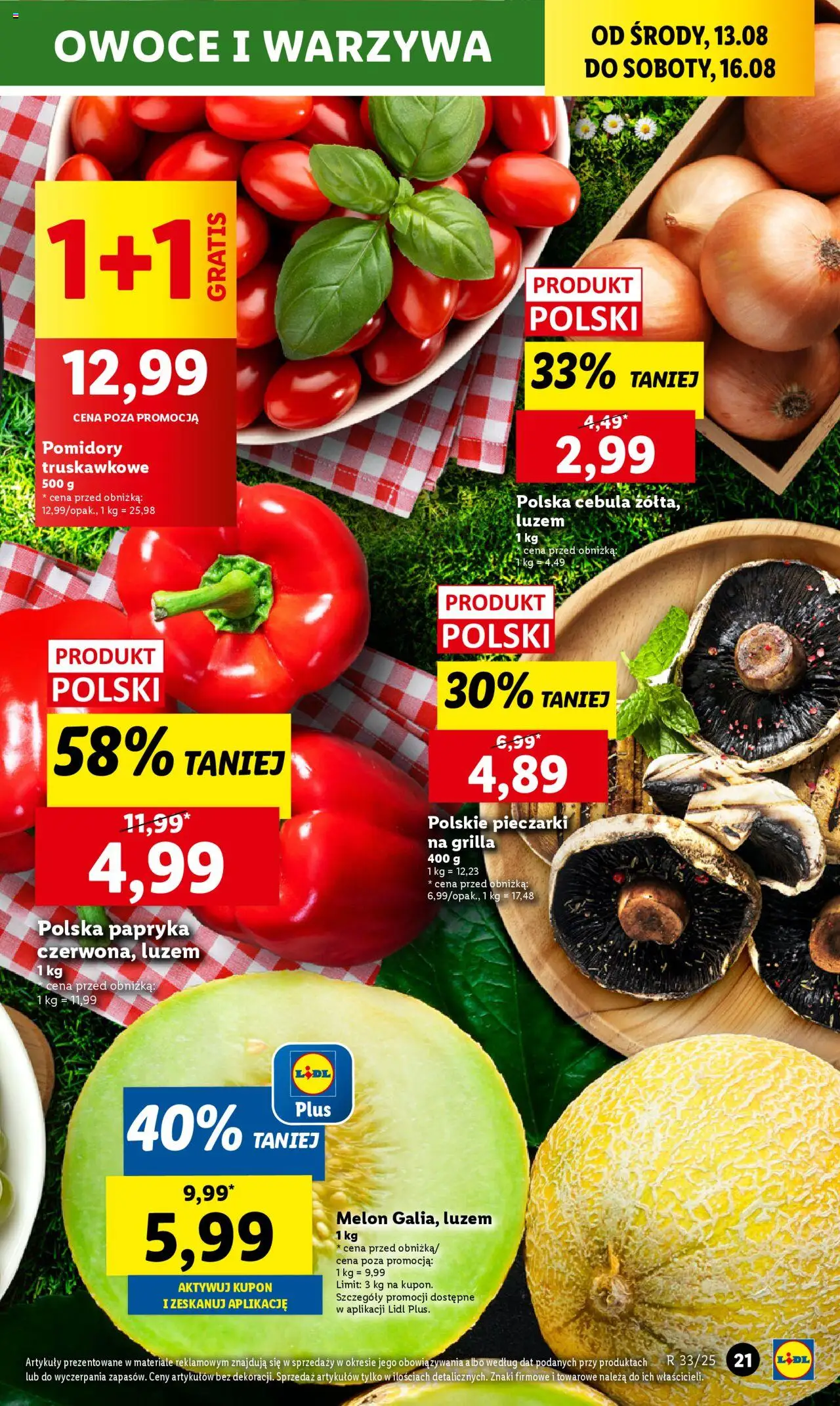 Lidl Gazetka od 13.08.2025 | Strona: 23 | Produkty: Melon, Pieczarki, Papryka, Owoce