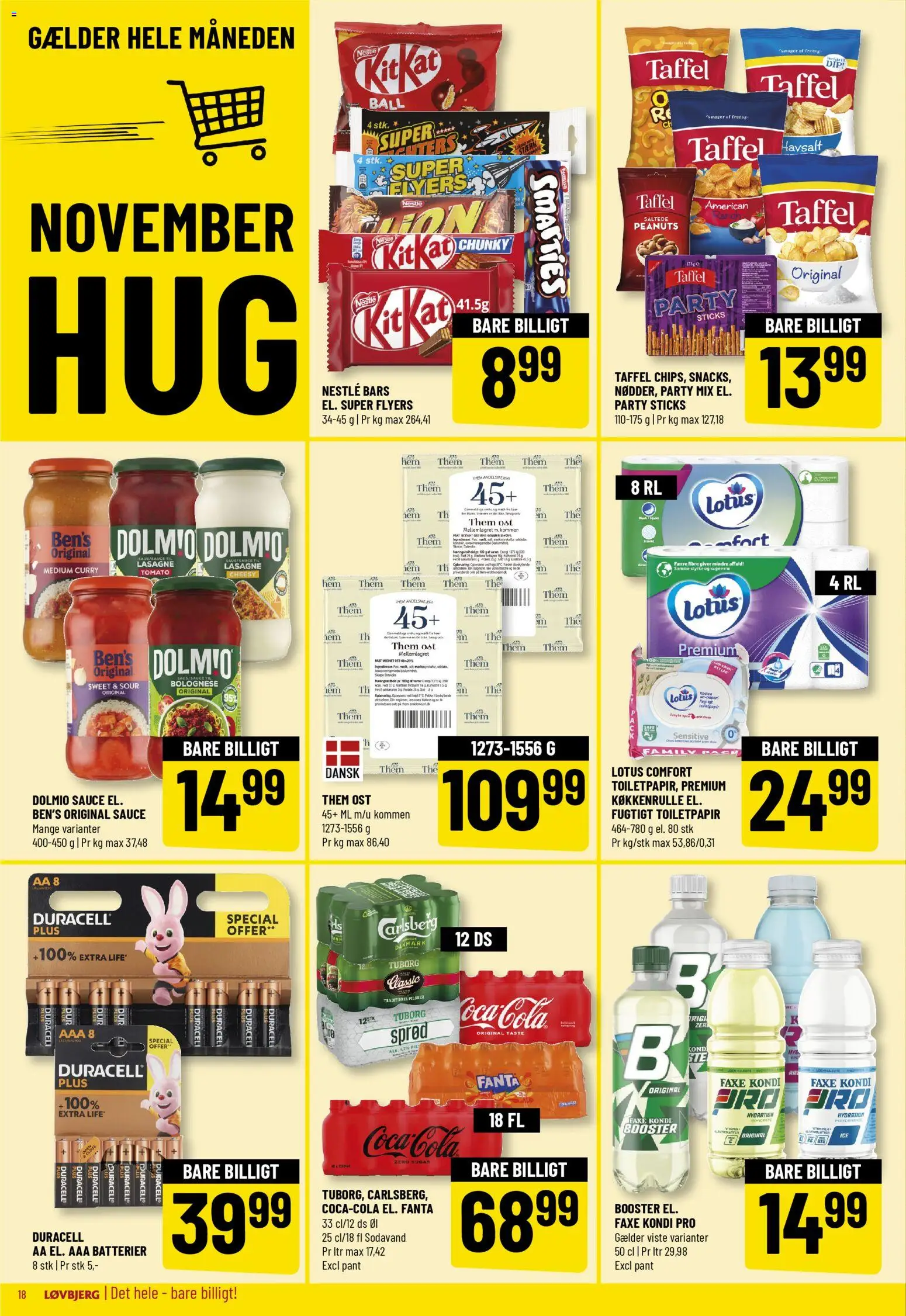 Løvbjerg tilbudsavis – gyldig fra 31.10.2025 | Side: 18 | Produkter: Ost, Coca Cola, Faxe Kondi, Carpete