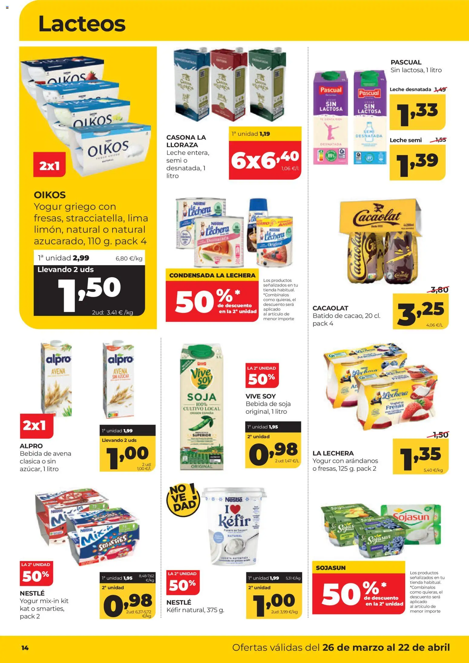 Alimerka folleto Asturias │ válido desde el 26.03.2026 | Página: 14 | Productos: Leche desnatada, Lima, Yogur, Bebida de soja