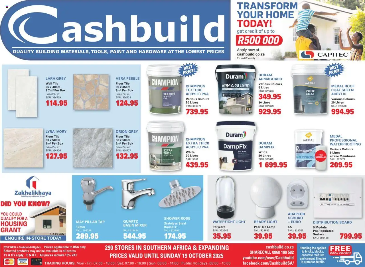 New Cashbuild catalogue – valid from 02.10.2025 | Page: 1 | Products: Coat, Shower, Lamp, Tap