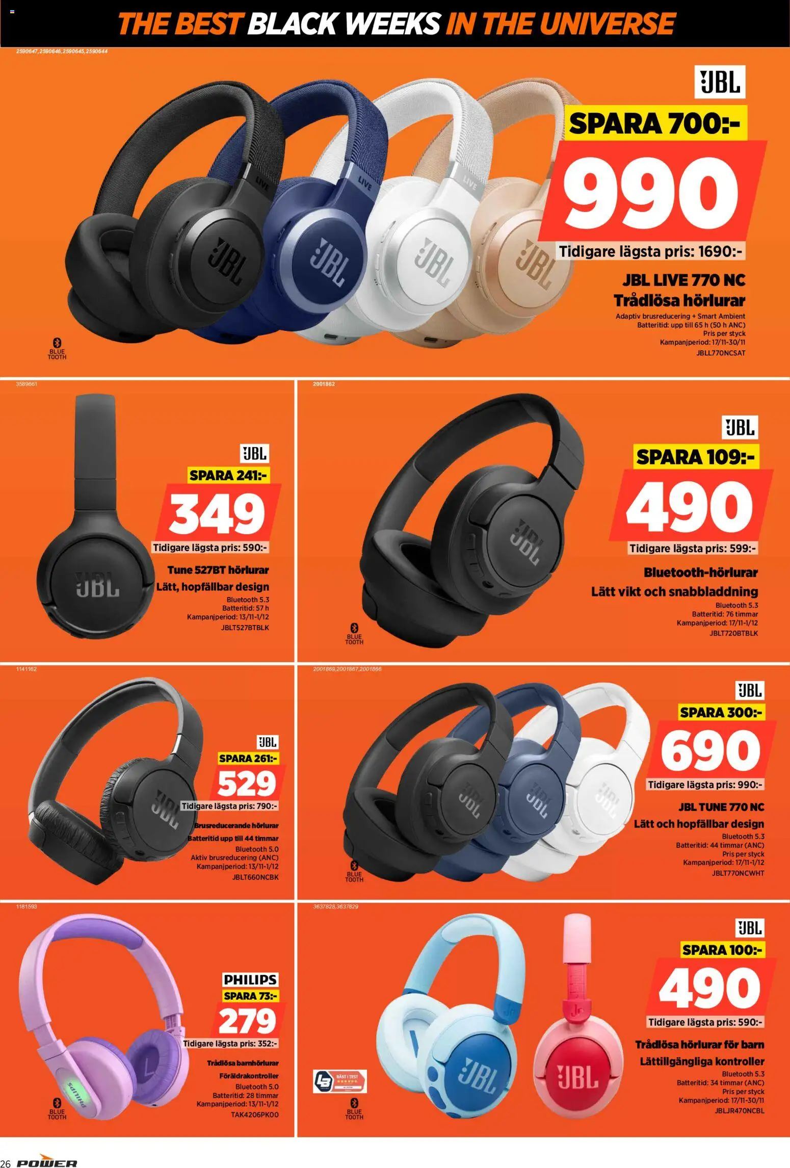 Power reklamblad aktuell från 17.11.2025 | Sida: 26 | Produkter: Trådlösa hörlurar, Hörlurar