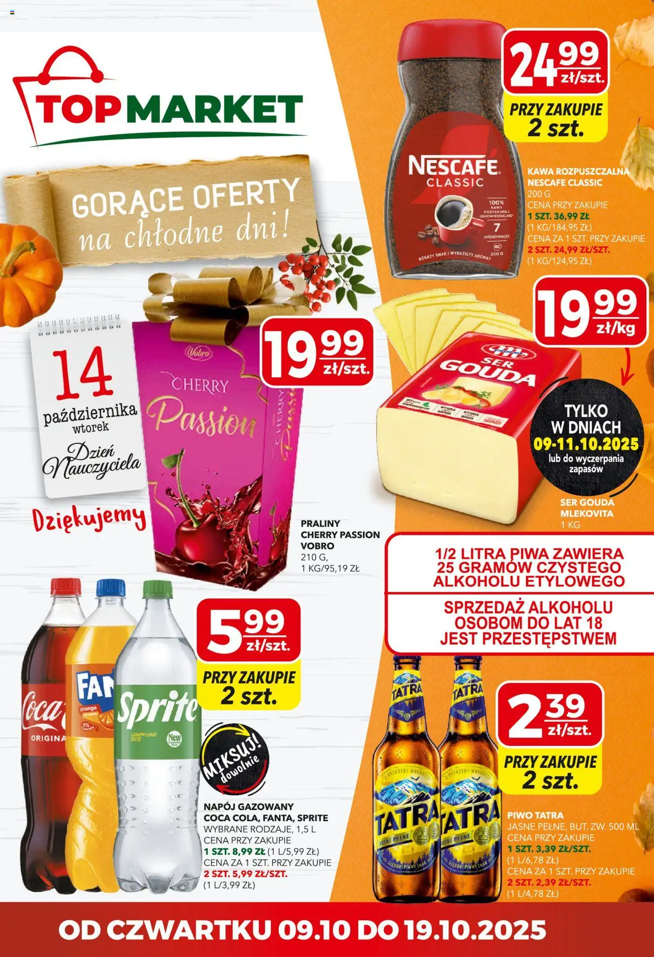 Top Market Gazetka od 09.10.2025 | Strona: 1 | Produkty: Praliny, Kawa rozpuszczalna, Ser, Piwo