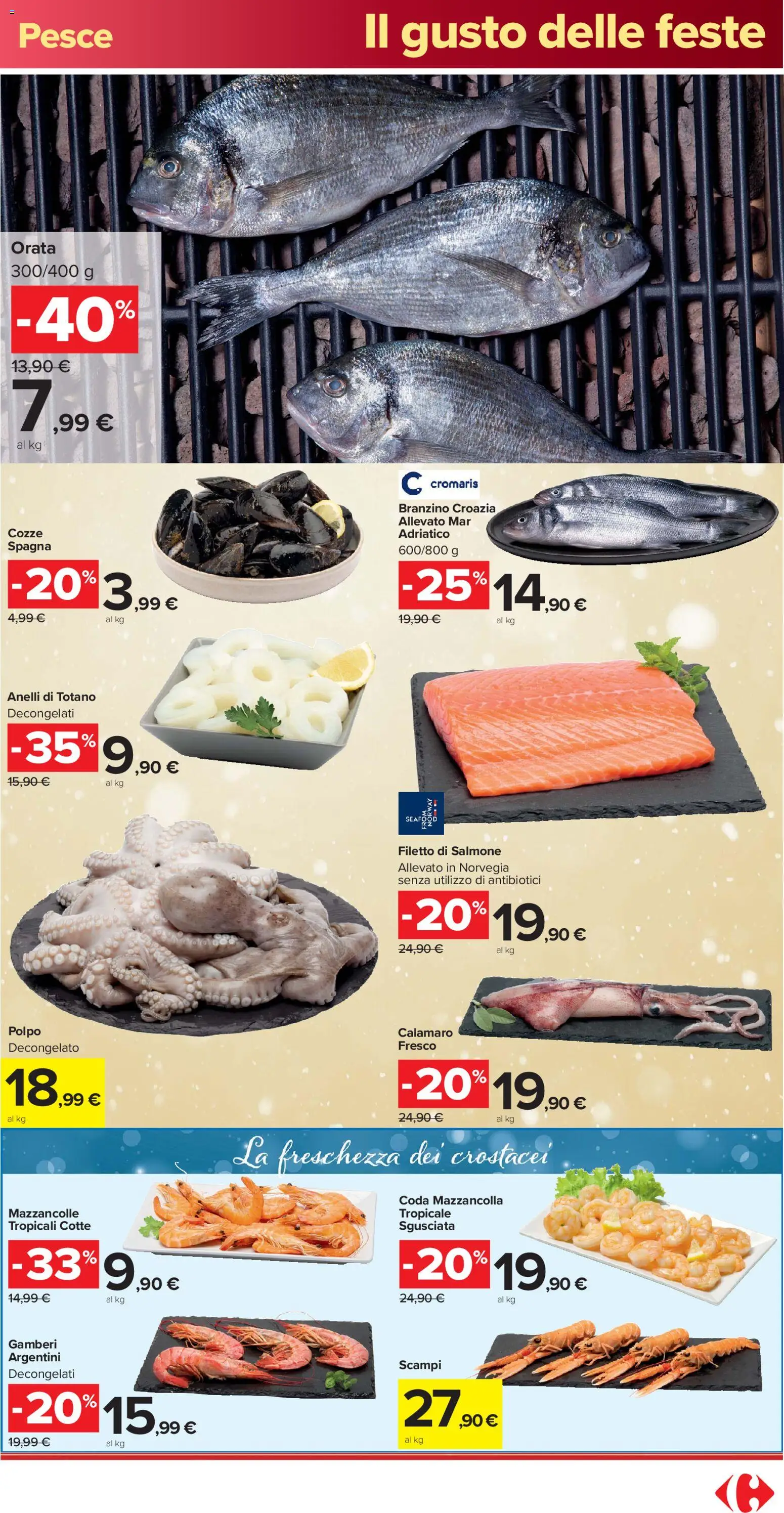 Volantino Carrefour del 16.12.2025 | Pagina: 15 | Prodotti: Salmone, Pesce, Cozze, Polpo