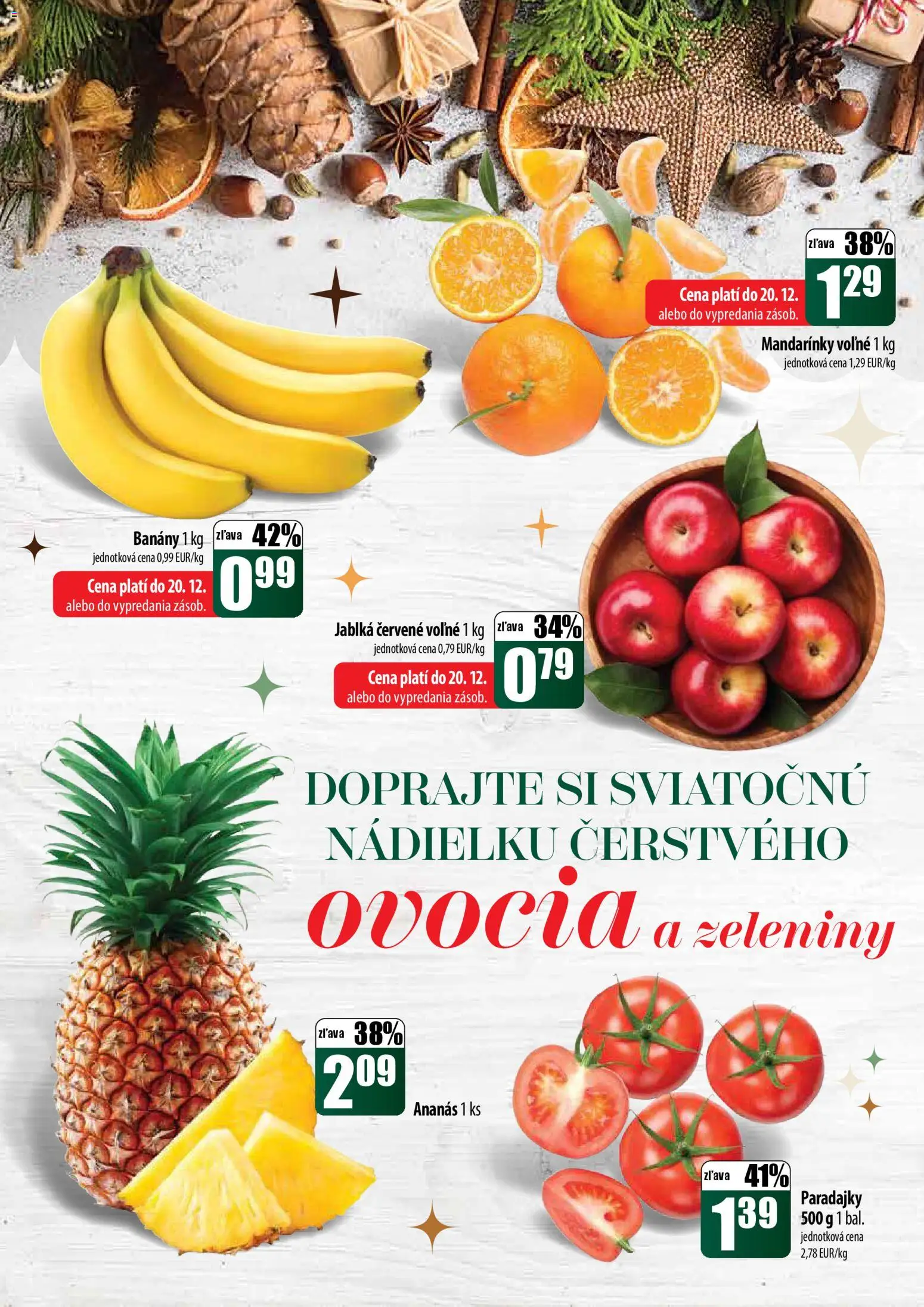 Nové COOP Jednota akcie – leták je platný od 18.12.2025 | Strana: 2 | Produkty: Jablká, Paradajky, Ananás, Mandarinky