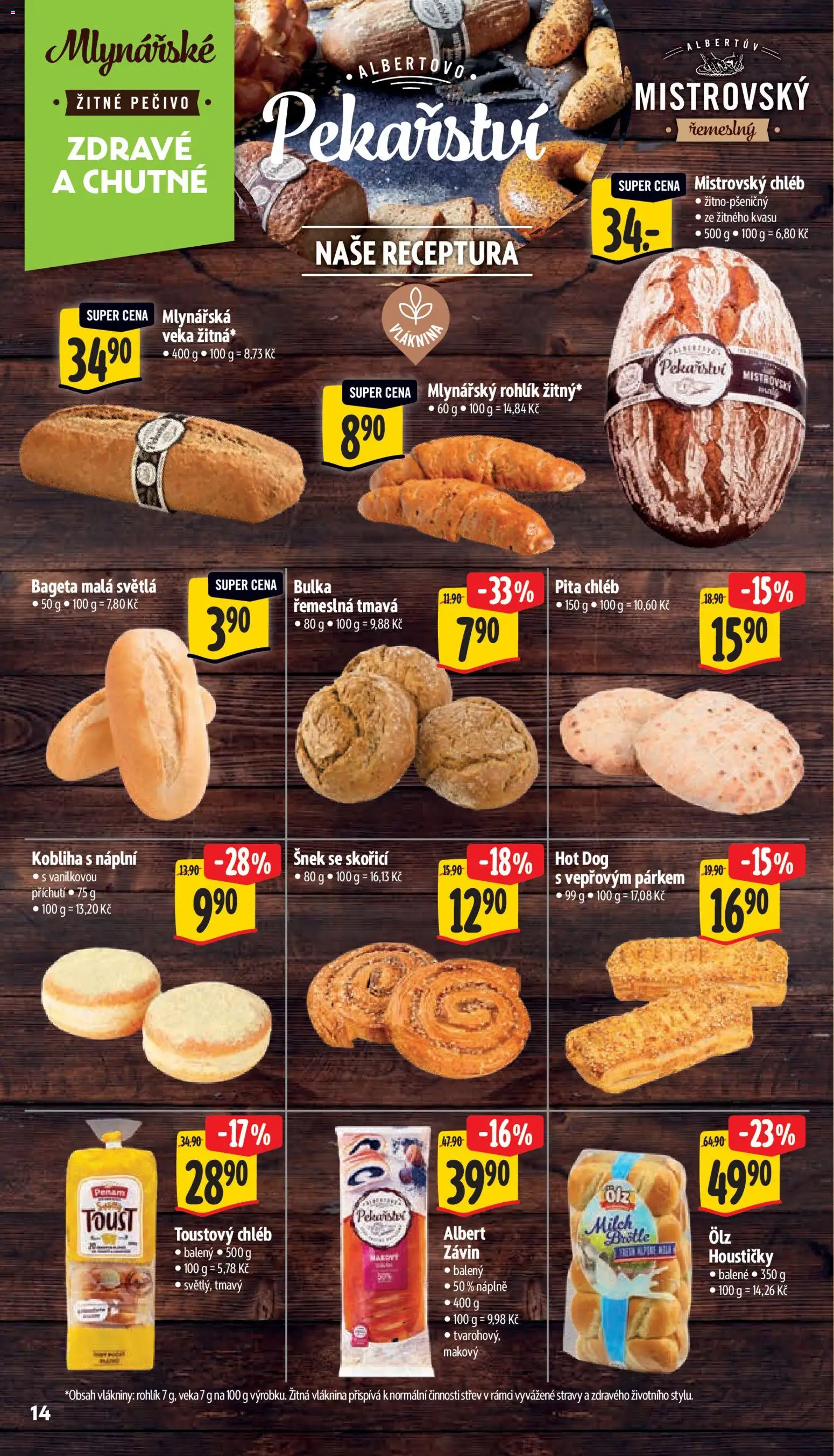 Albert leták - Supermarket od 15.04.2026 | Strana: 22 | Produkty: Veka, Mlynářský rohlík, Pita chléb, Bageta