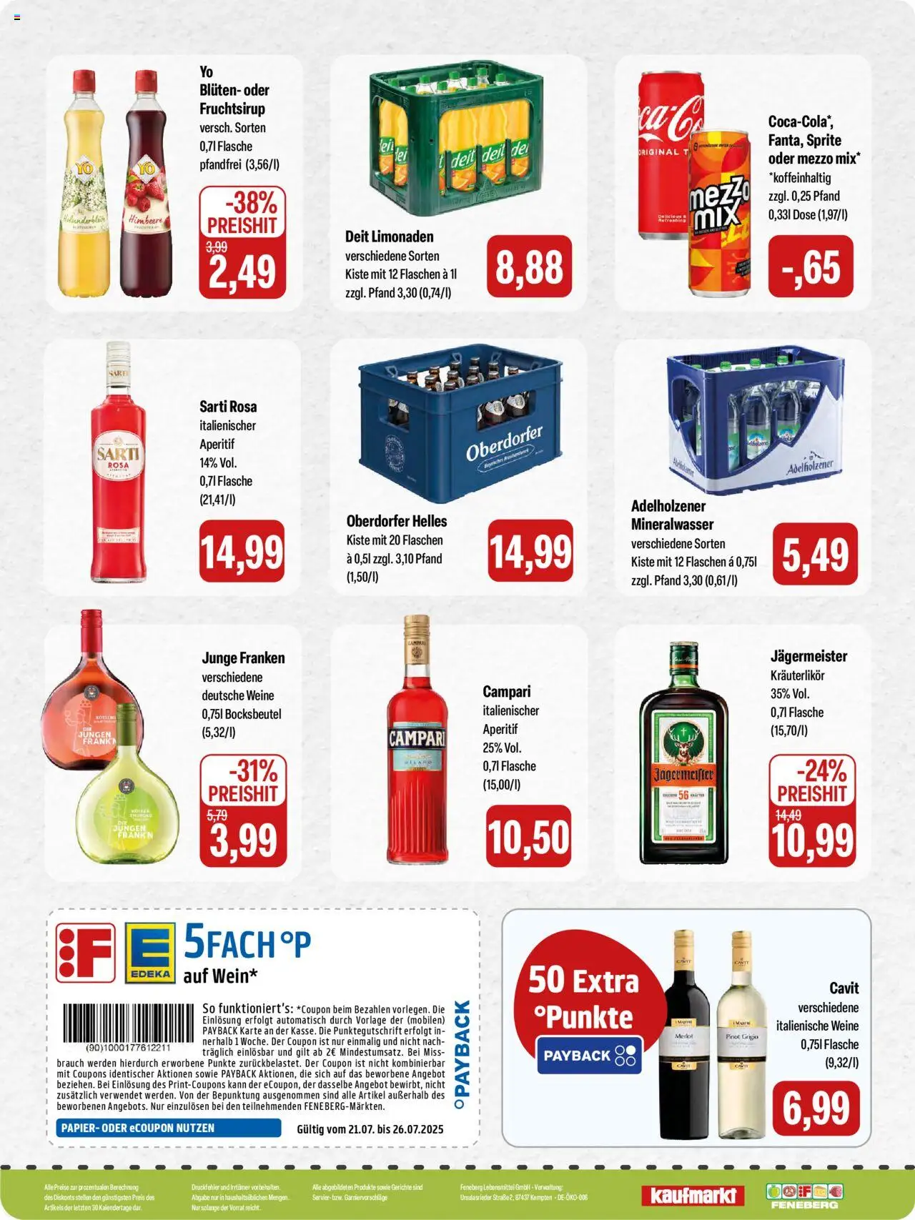 Feneberg Angebote - gültig ab dem 24.07.2025 | Seite: 16 | Produkte: Campari, Merlot, Adelholzener, Mineralwasser