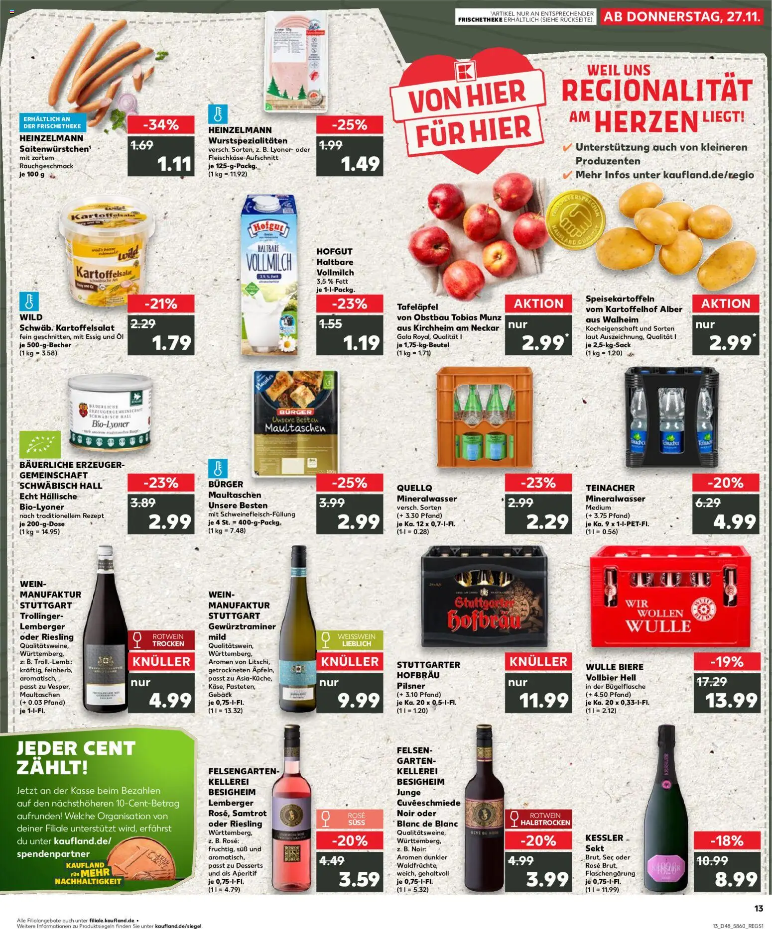 Kaufland prospekt Stuttgart	 – gültig ab 27.11.2025 | Seite: 13 | Produkte: Rotwein trocken, Burger, Pasta, Wein