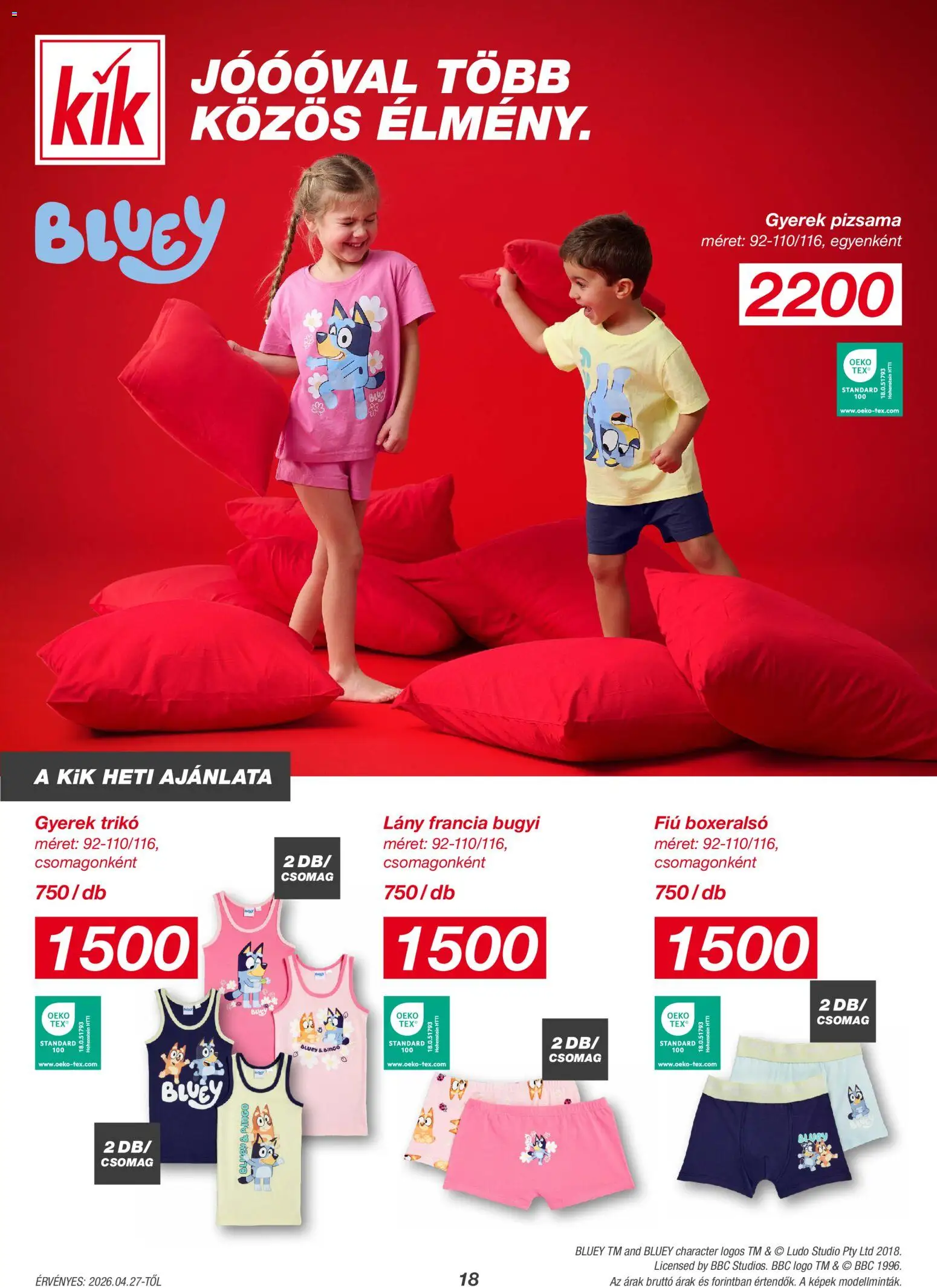Kik akciós ujság - amely érvényes a következő dátumtól: 27.04.2026 | Oldal: 18 | Termékek: Boxeralsó, Trikó, Bugyi, Pizsama