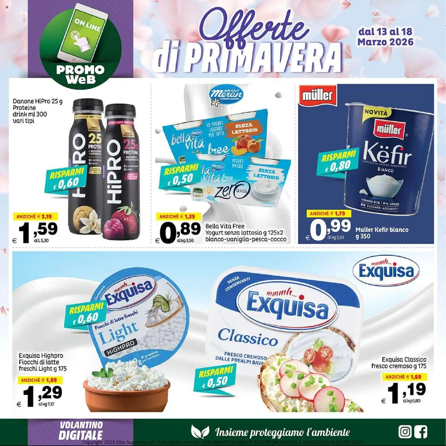 Volantino Elite Supermercati del 13.03.2026 | Pagina: 2 | Prodotti: Yogurt senza lattosio, Yogurt, Fiocchi di latte, Latte