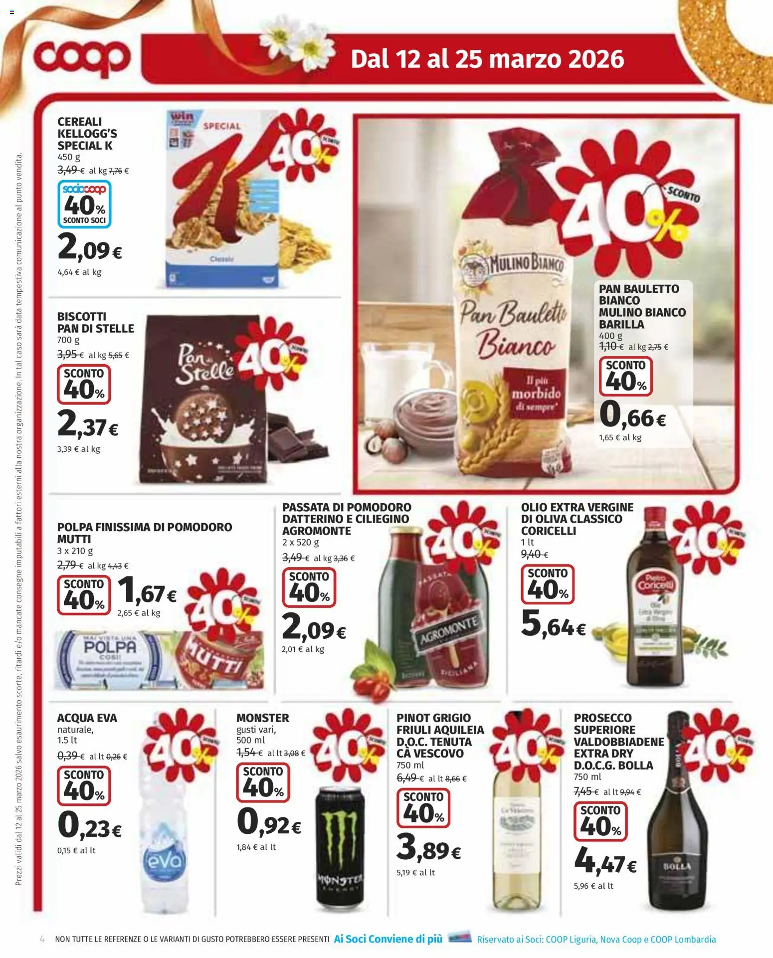 Volantino COOP del 12.03.2026 | Pagina: 4 | Prodotti: Cereali, Biscotti, Acqua, Mutti