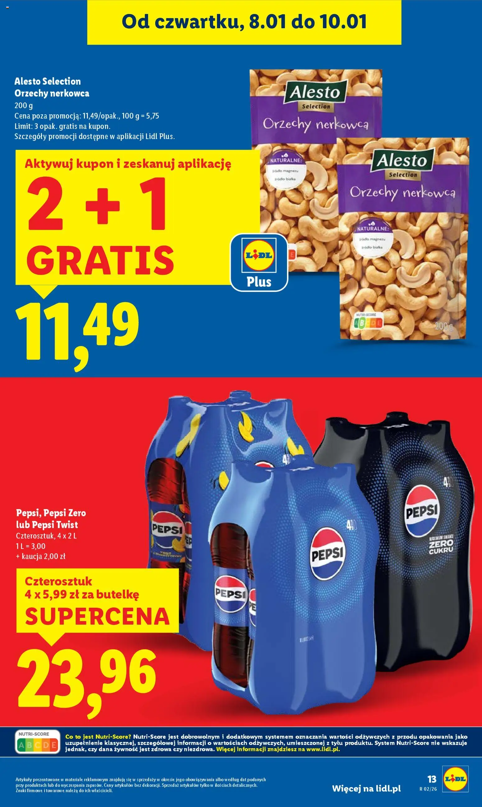 Lidl Gazetka od 08.01.2026 | Strona: 13 | Produkty: Pepsi, Orzechy