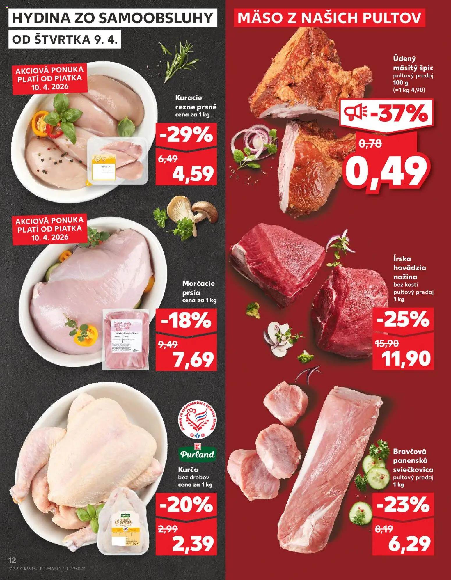 Nové Kaufland akcie – leták je platný od 09.04.2026 | Strana: 12 | Produkty: Kuracie rezne, Kurča