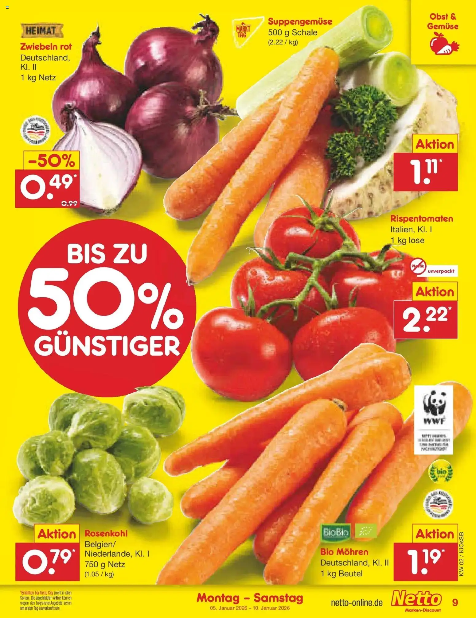 Netto Marken-Discount - Netto: Wochenangebote – gültig ab 05.01.2026 | Seite: 9 | Produkte: Mohren, Zwiebeln, Gemüse, Obst
