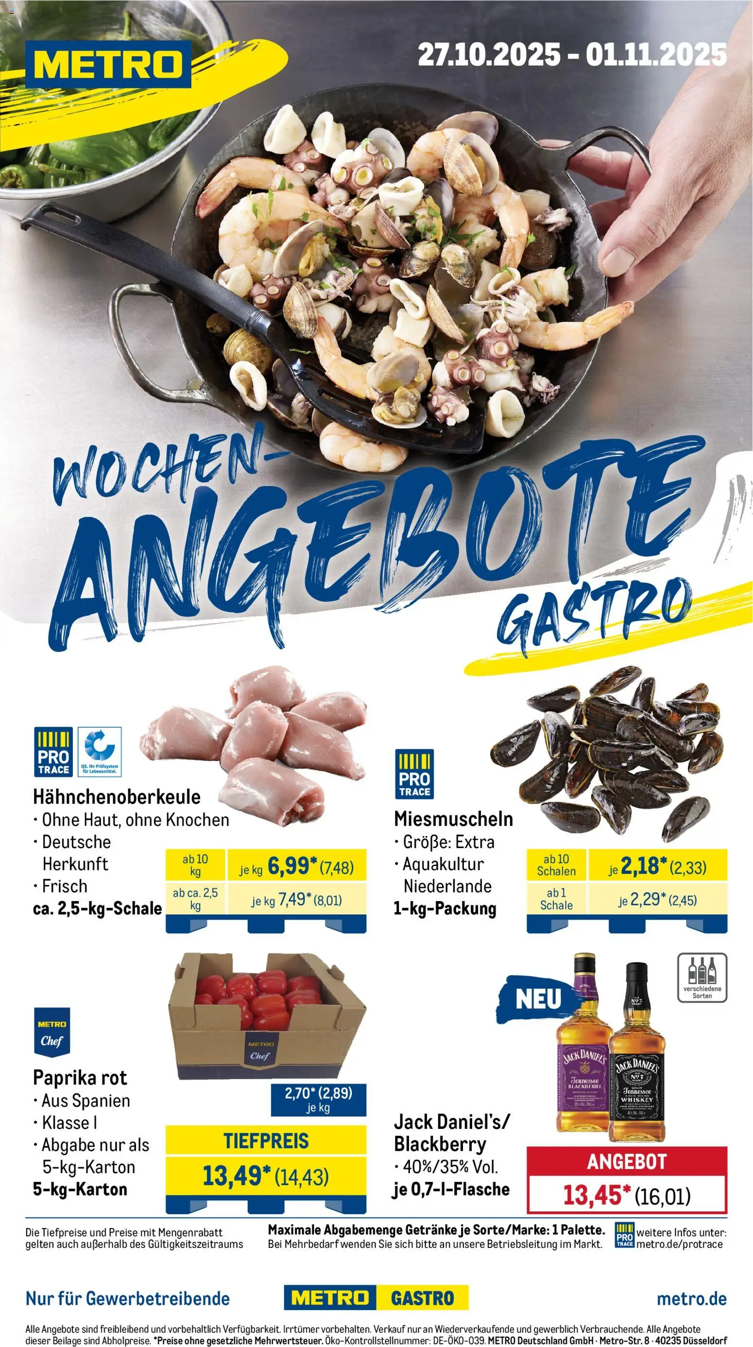 Metro Wochen-Angebote Gastro – gültig ab 27.10.2025 | Seite: 1 | Produkte: Paprika rot, Jack Daniel's, Paprika, Whiskey