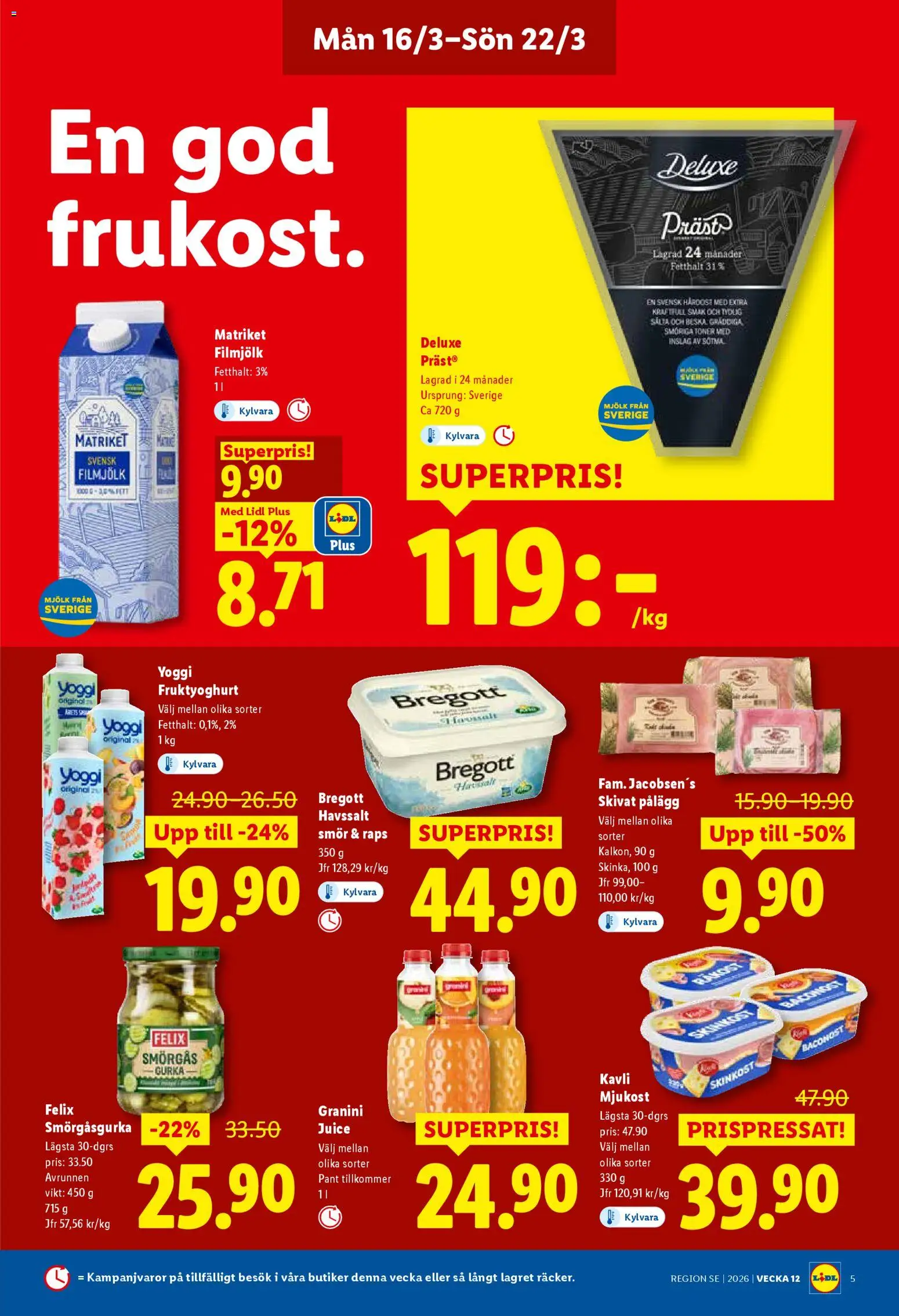 Lidl reklamblad aktuell från 16.03.2026 | Sida: 5 | Produkter: Smör, Mjukost, Yoggi, Gurka
