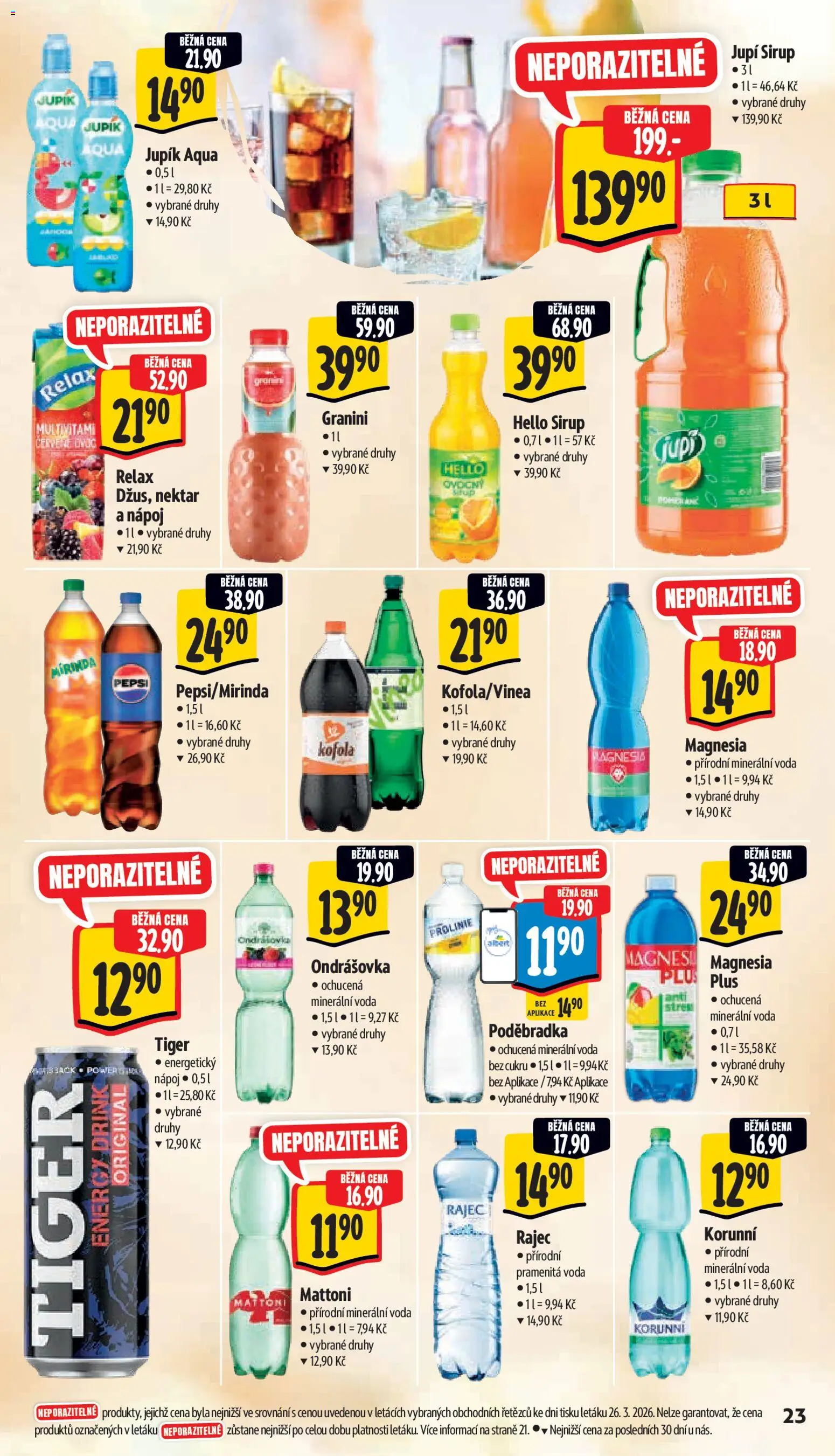 Albert leták - Supermarket od 01.04.2026 | Strana: 31 | Produkty: Poděbradka, Mirinda, Sirup, Kofola