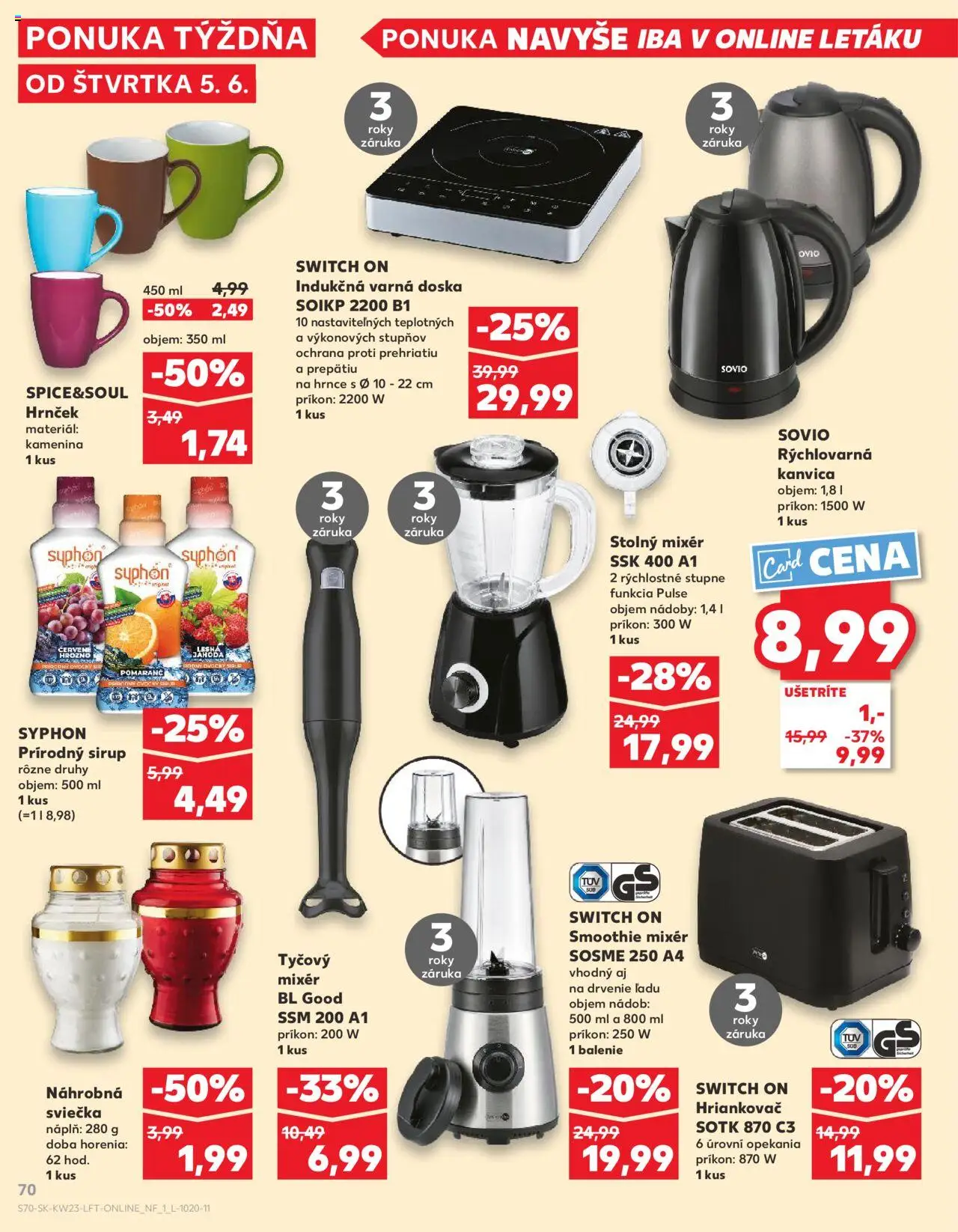 Kaufland Liptovský Mikuláš │ platný od 05.06.2025 | Strana: 70 | Produkty: Indukčná varná doska, Varná doska, Mixér, Tyčový mixér