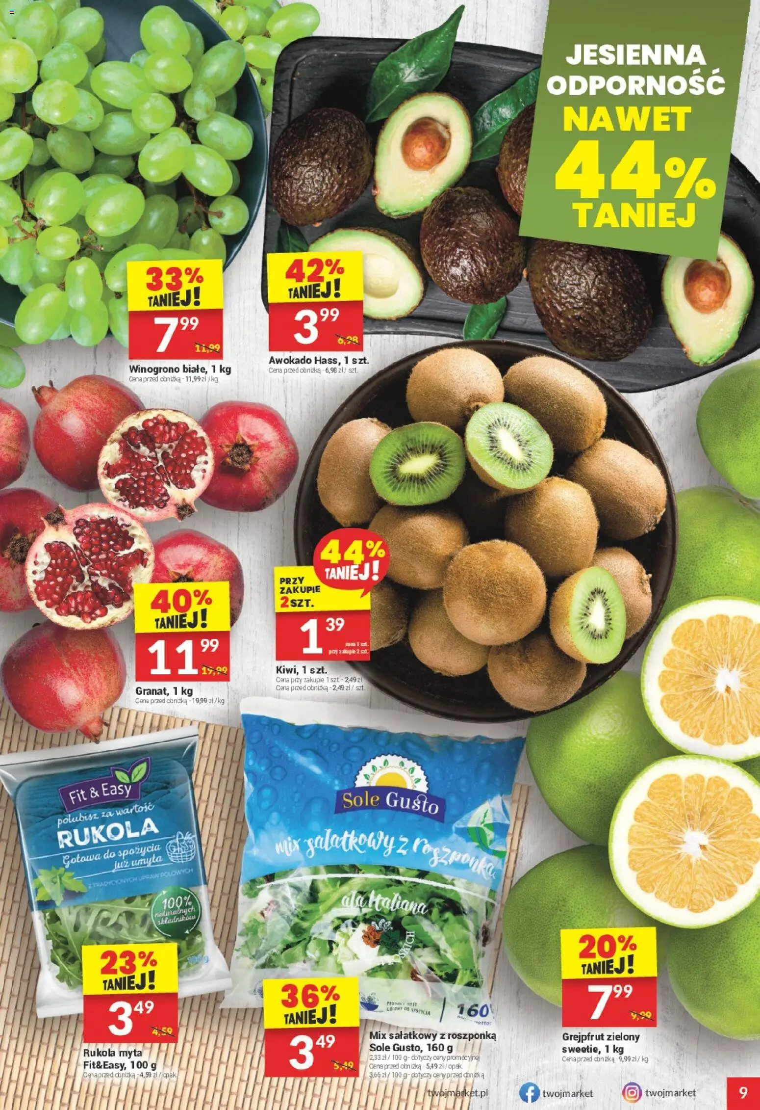 Twój Market Gazetka od 29.10.2025 | Strona: 9 | Produkty: Rukola, Roszponka, Awokado, Grejpfrut