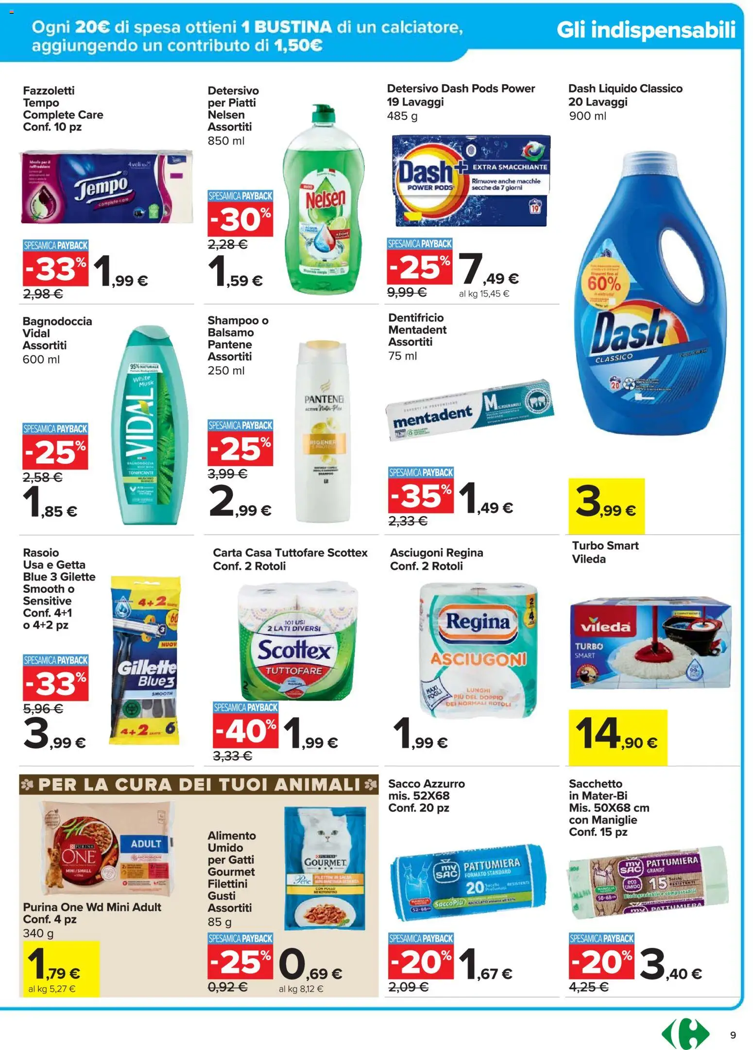 Volantino Carrefour del 20.11.2025 | Pagina: 9 | Prodotti: Shampoo, Balsamo, Detersivo per piatti, Fazzoletti