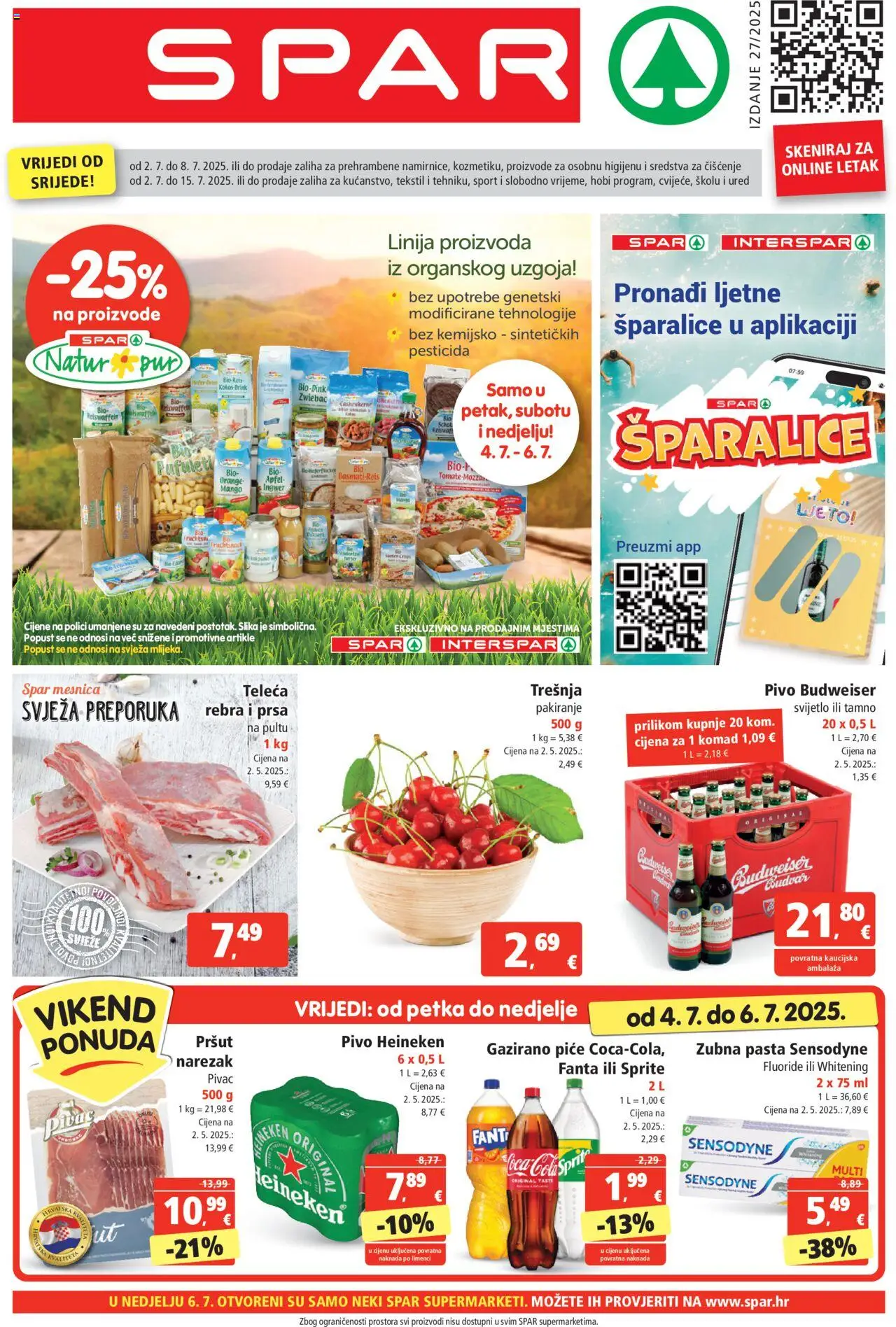 Spar katalog | vrijedi od 02.07.2025 | Stranica: 1 | Proizvodi: Pivo, Narezak, Mango, Sensodyne