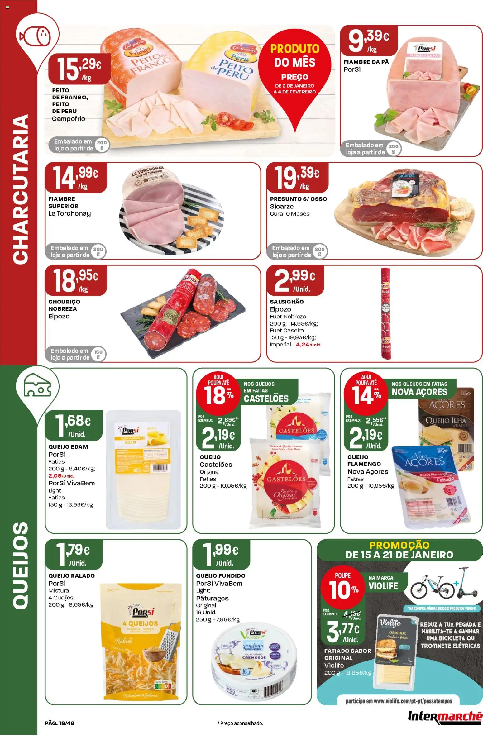 Intermarché folheto │ válido de 15.01.2026 | Página: 18 | Produtos: Frango, Bicicleta, Presunto, Chouriço
