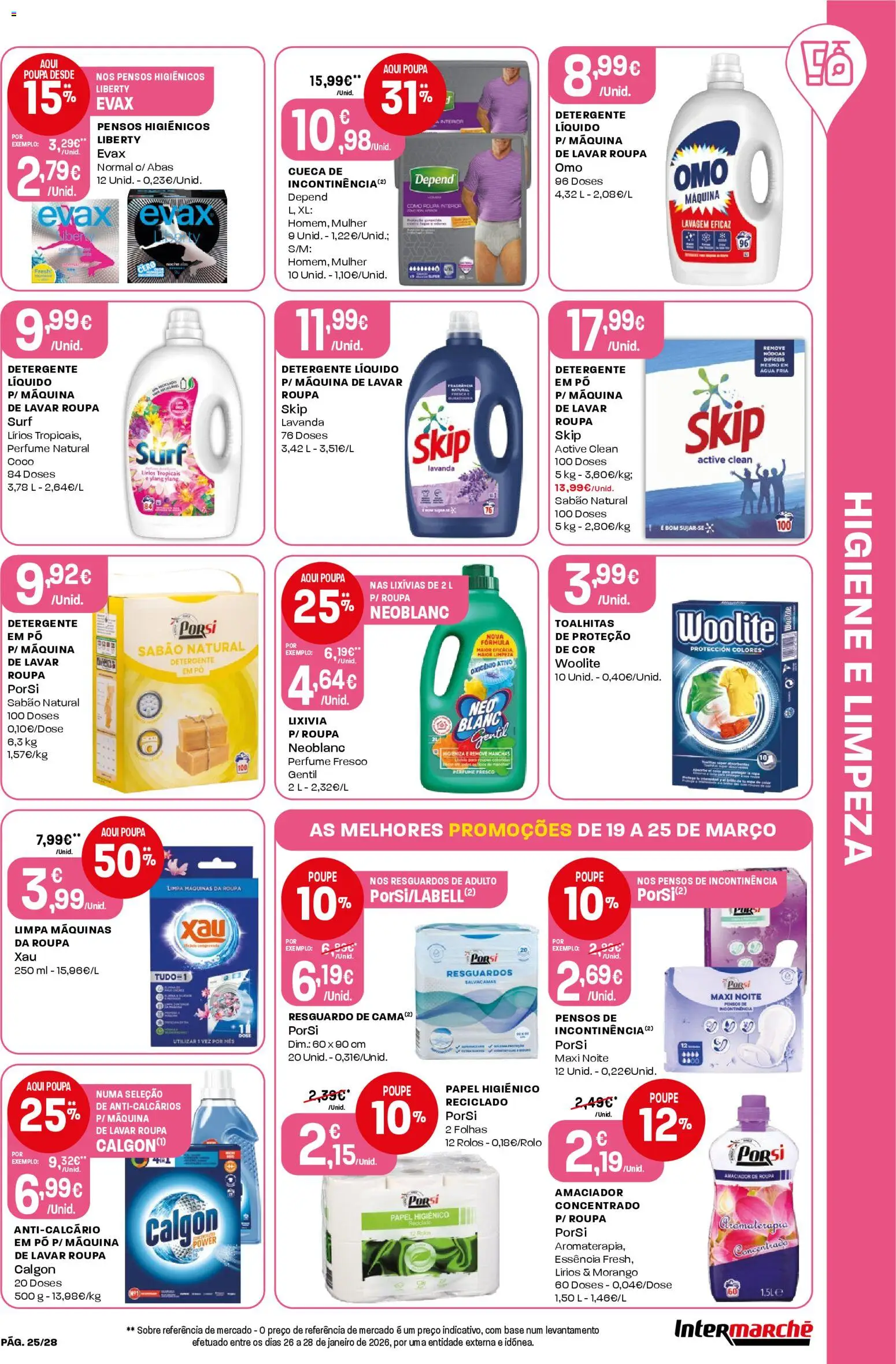 Intermarché Folheto Contact │ válido de 19.03.2026 | Página: 25 | Produtos: Agua, Papel higiénico, Sabão, Amaciador de roupa