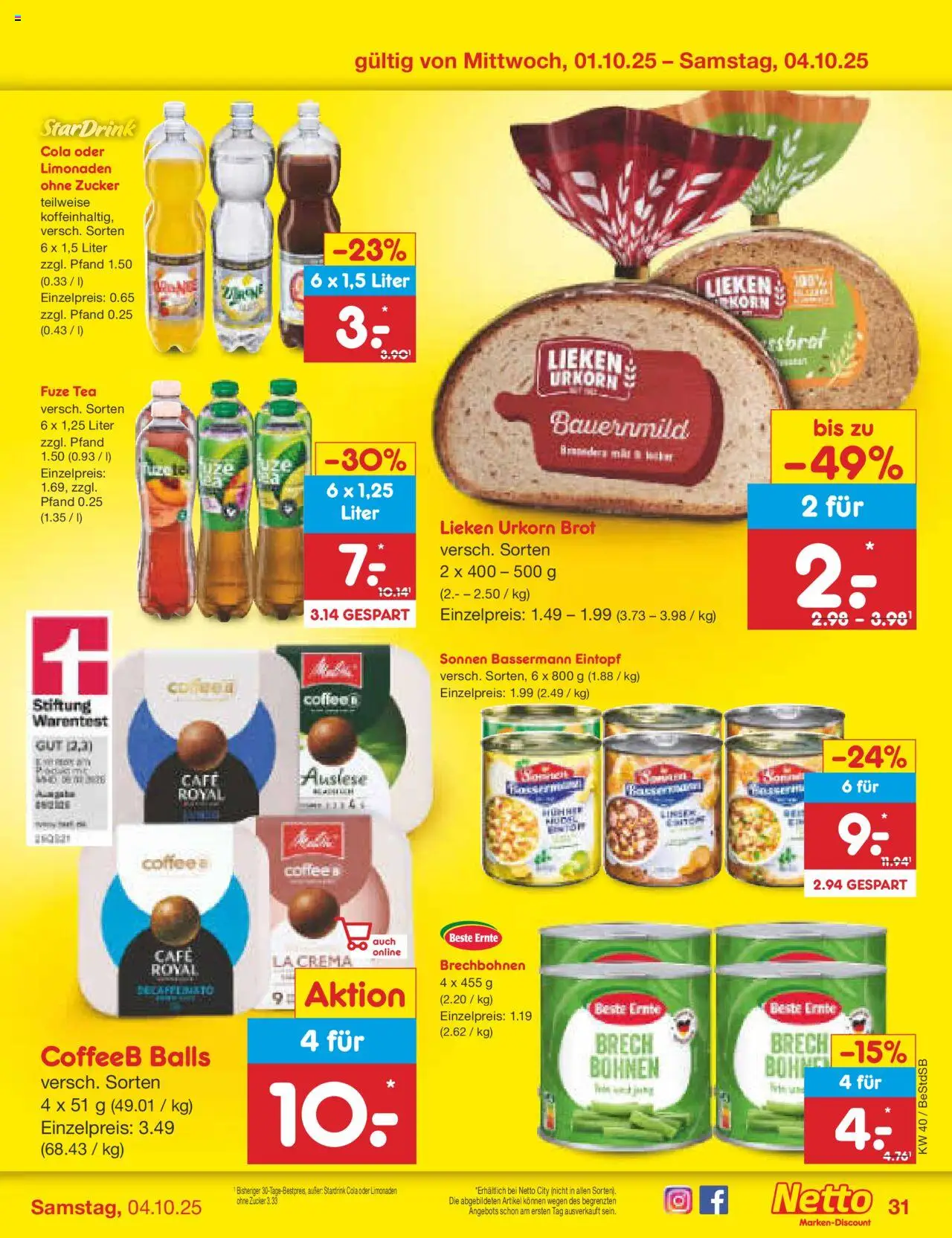 Netto Marken-Discount Prospekt 	 – gültig ab 29.09.2025 | Seite: 35 | Produkte: Fuze tea, Cola, Zucker, Brot