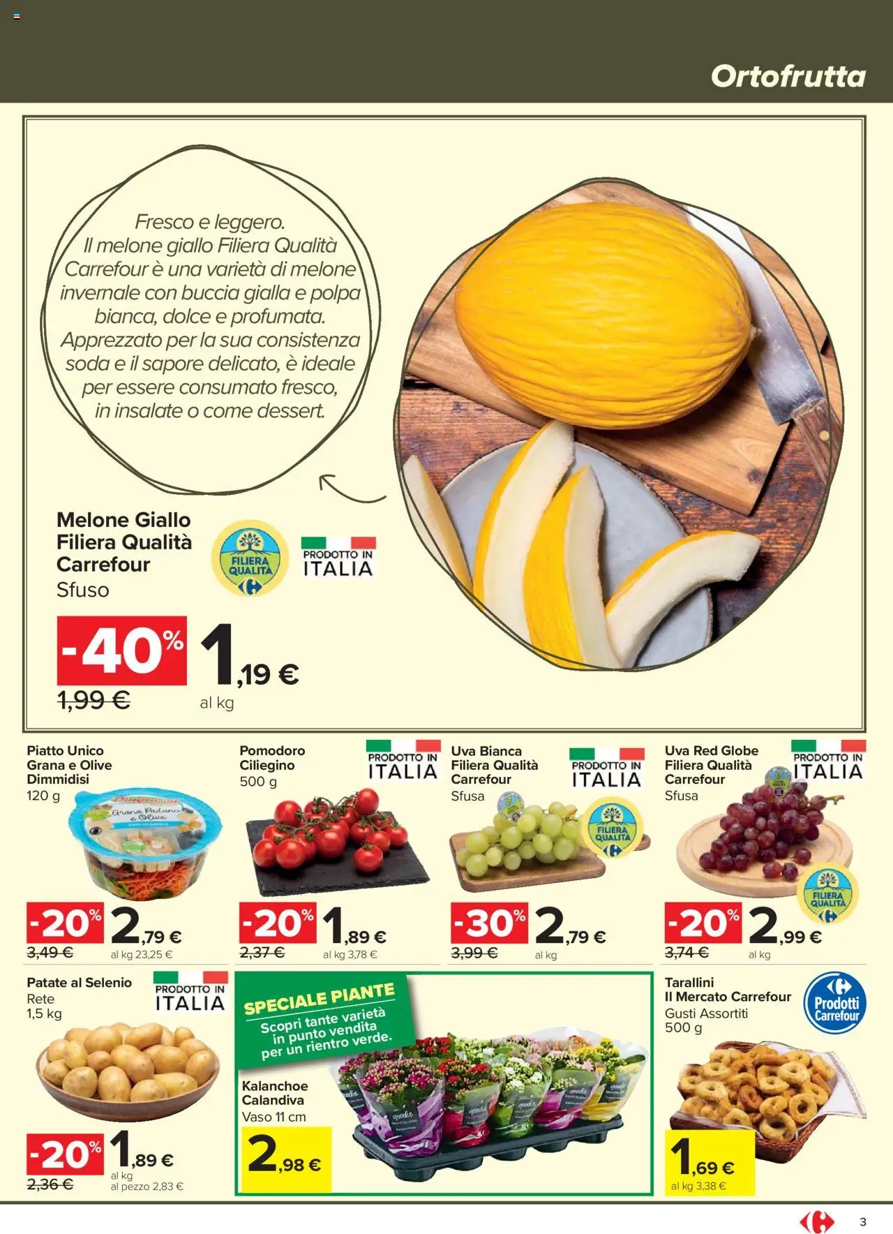 Volantino Carrefour del 21.08.2025 | Pagina: 3 | Prodotti: Olive, Uva, Grana Padano, Vaso