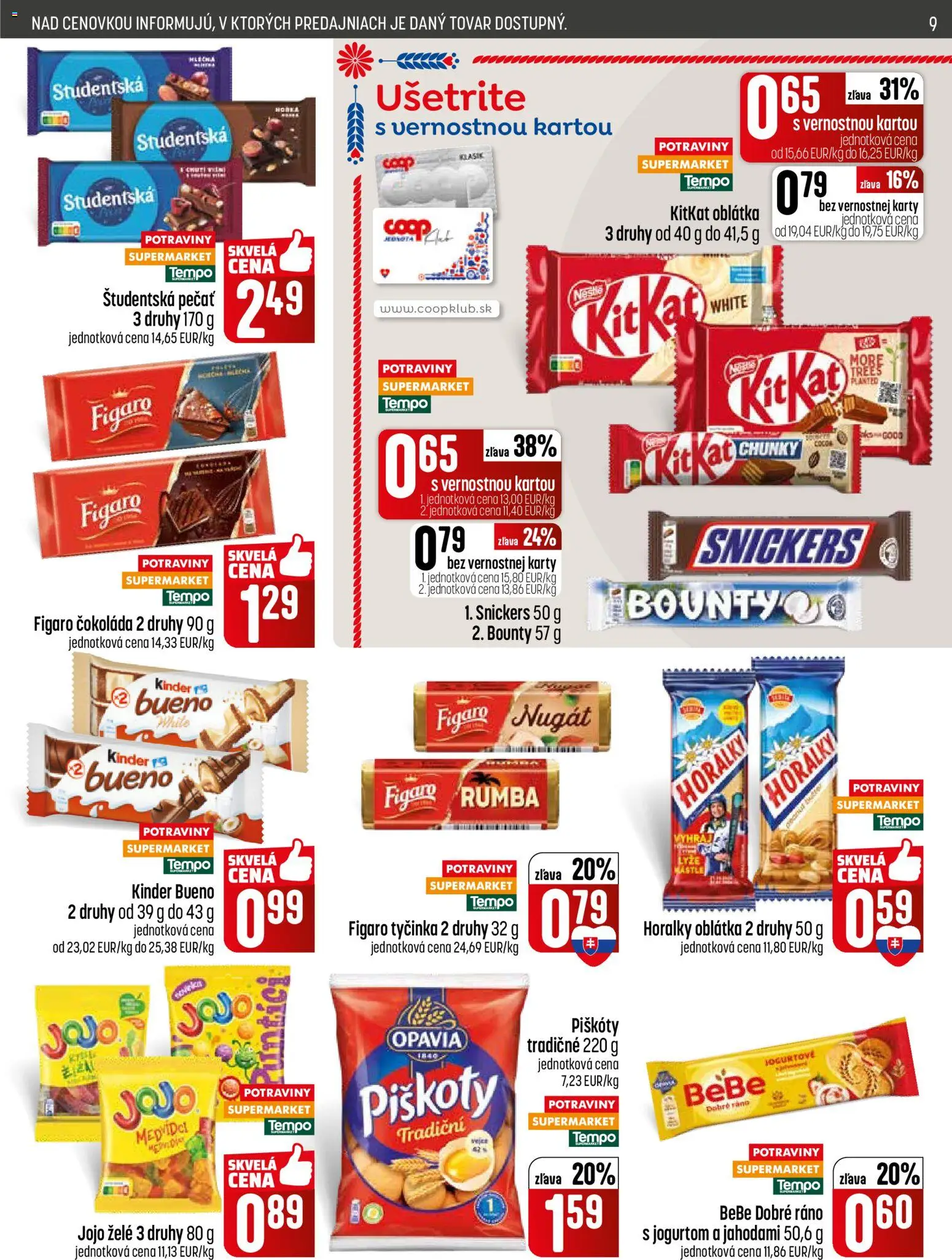 Nové COOP Jednota akcie – leták je platný od 22.01.2026 | Strana: 9 | Produkty: Kinder, Lyže, Čokoláda, Študentská pečať