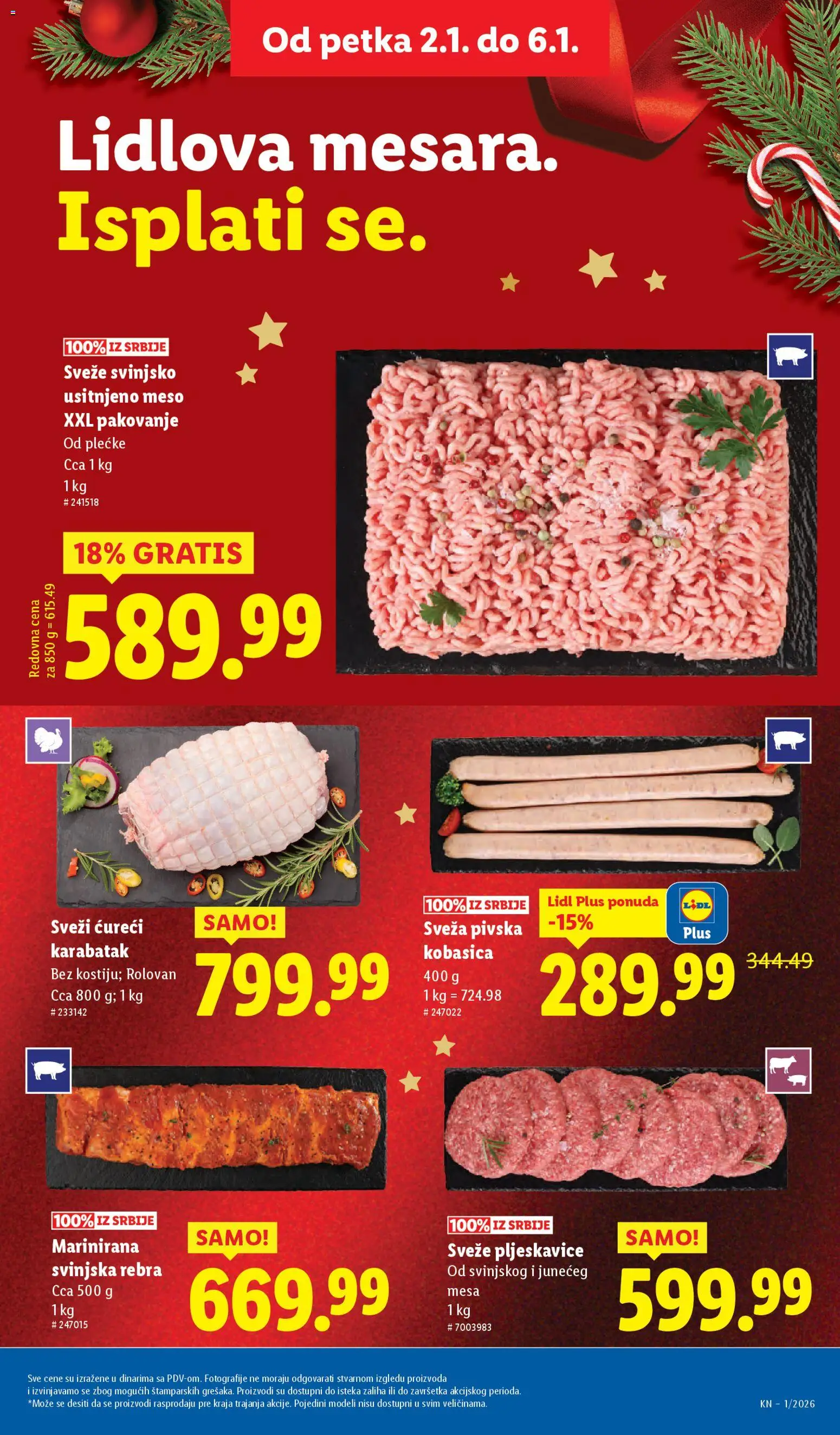 Lidl katalog - važi od 02.01.2026 | Strana: 15 | Proizvode: Pljeskavice, Svinjska rebra, Pakovanje, Kobasica