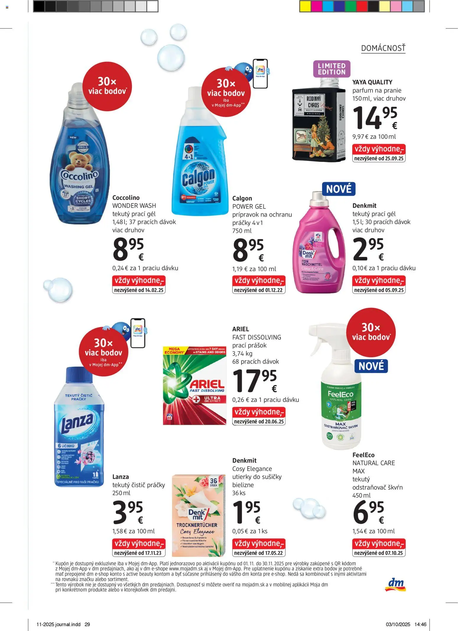 Nové dm drogerie akcie – leták je platný od 01.11.2025 | Strana: 29 | Produkty: Práčky, Prací prášok, Coccolino