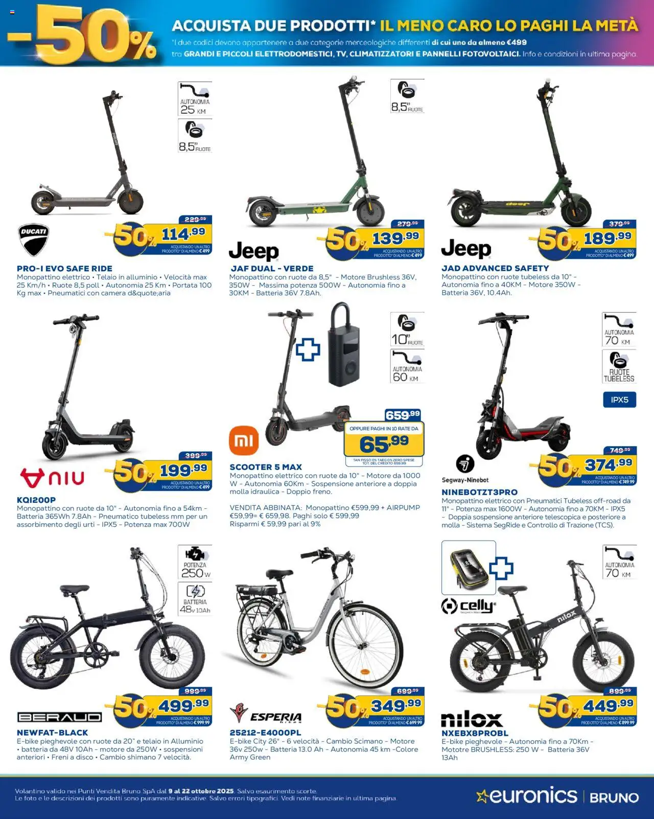 Volantino Euronics del 09.10.2025 | Pagina: 31 | Prodotti: Monopattino, Alluminio, Batteria, Monopattino elettrico