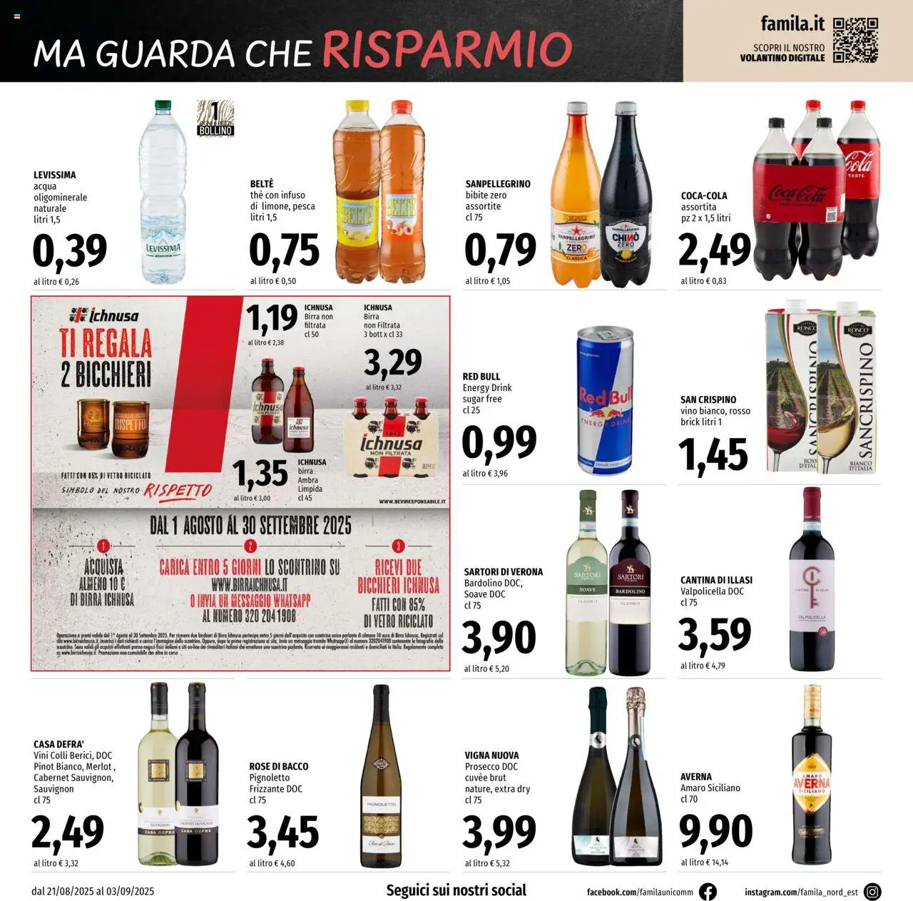 Volantino Famila del 21.08.2025 | Pagina: 14 | Prodotti: Prosecco, Acqua, Bibite, Red Bull