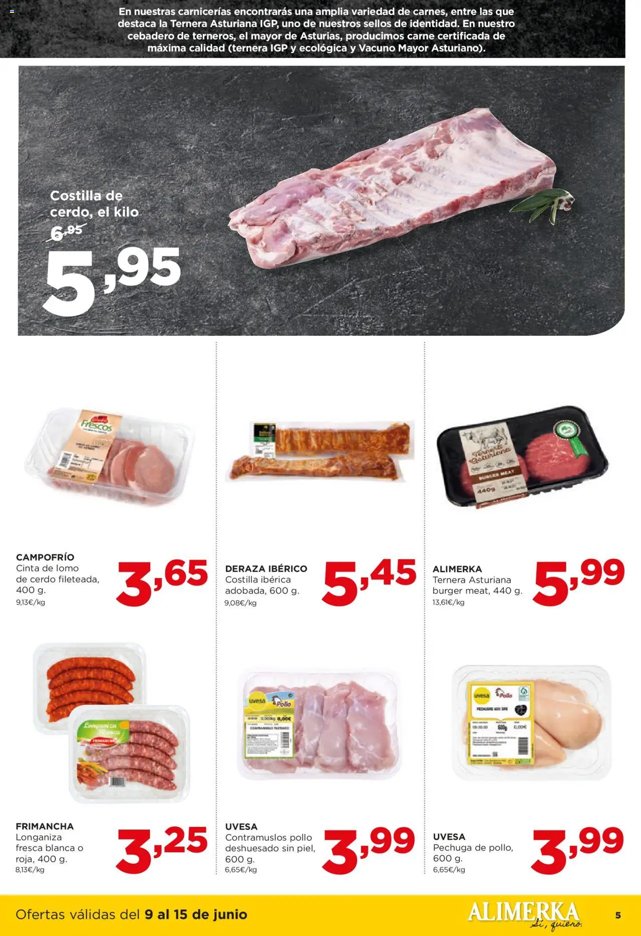 Alimerka folleto Asturias │ válido desde el 09.06.2025 | Página: 5 | Productos: Cerdo, Longaniza