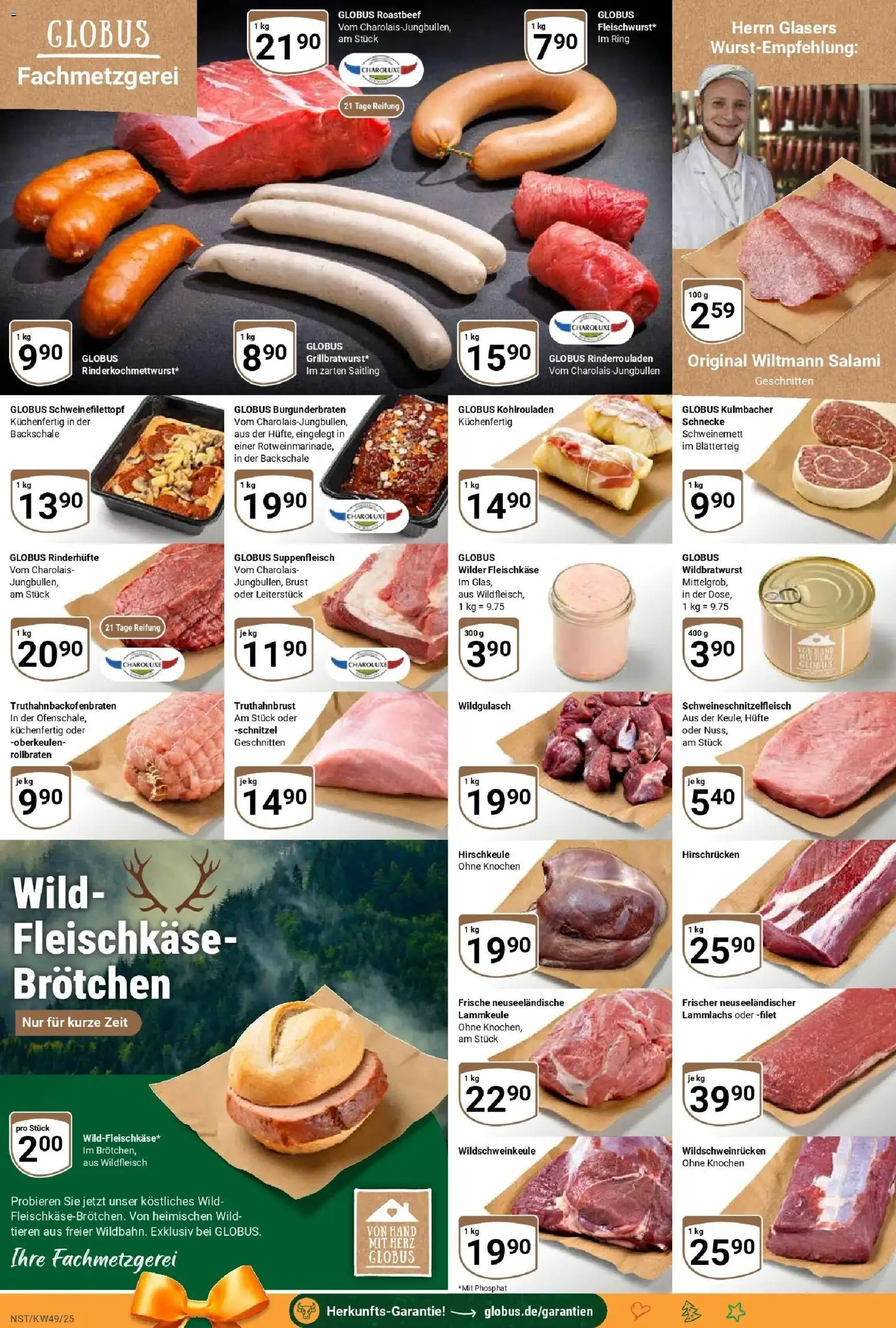 Globus prospekt Neustadt	 – gültig ab 01.12.2025 | Seite: 12 | Produkte: Rinderrouladen, Schnitzel, Suppenfleisch, Salami