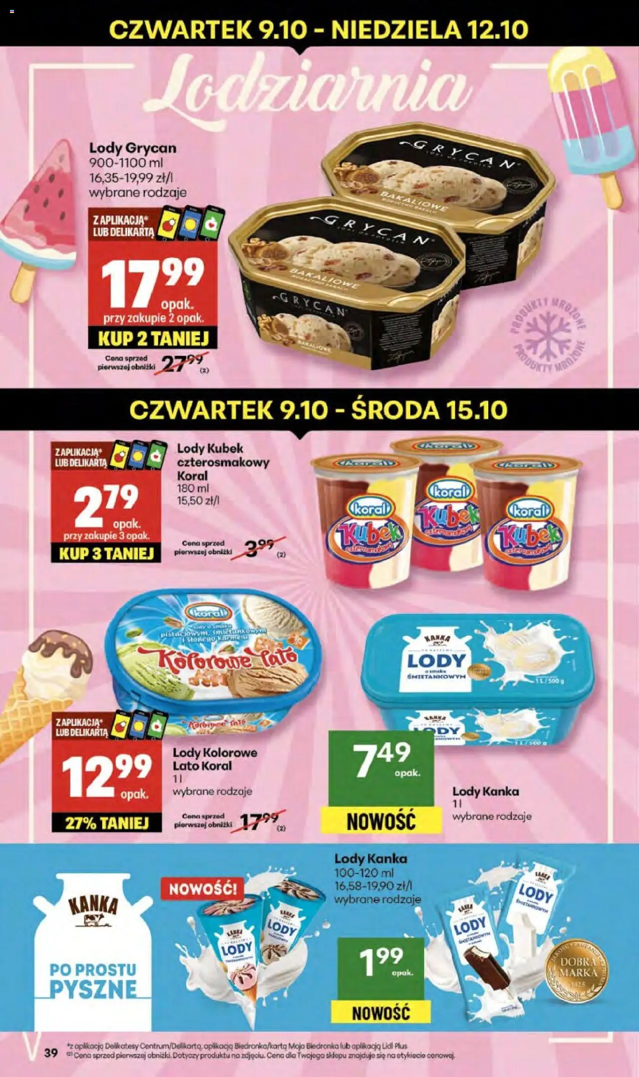 Delikatesy Centrum Gazetka od 09.10.2025 | Strona: 39 | Produkty: Lody Grycan, Delikatesy, Lody
