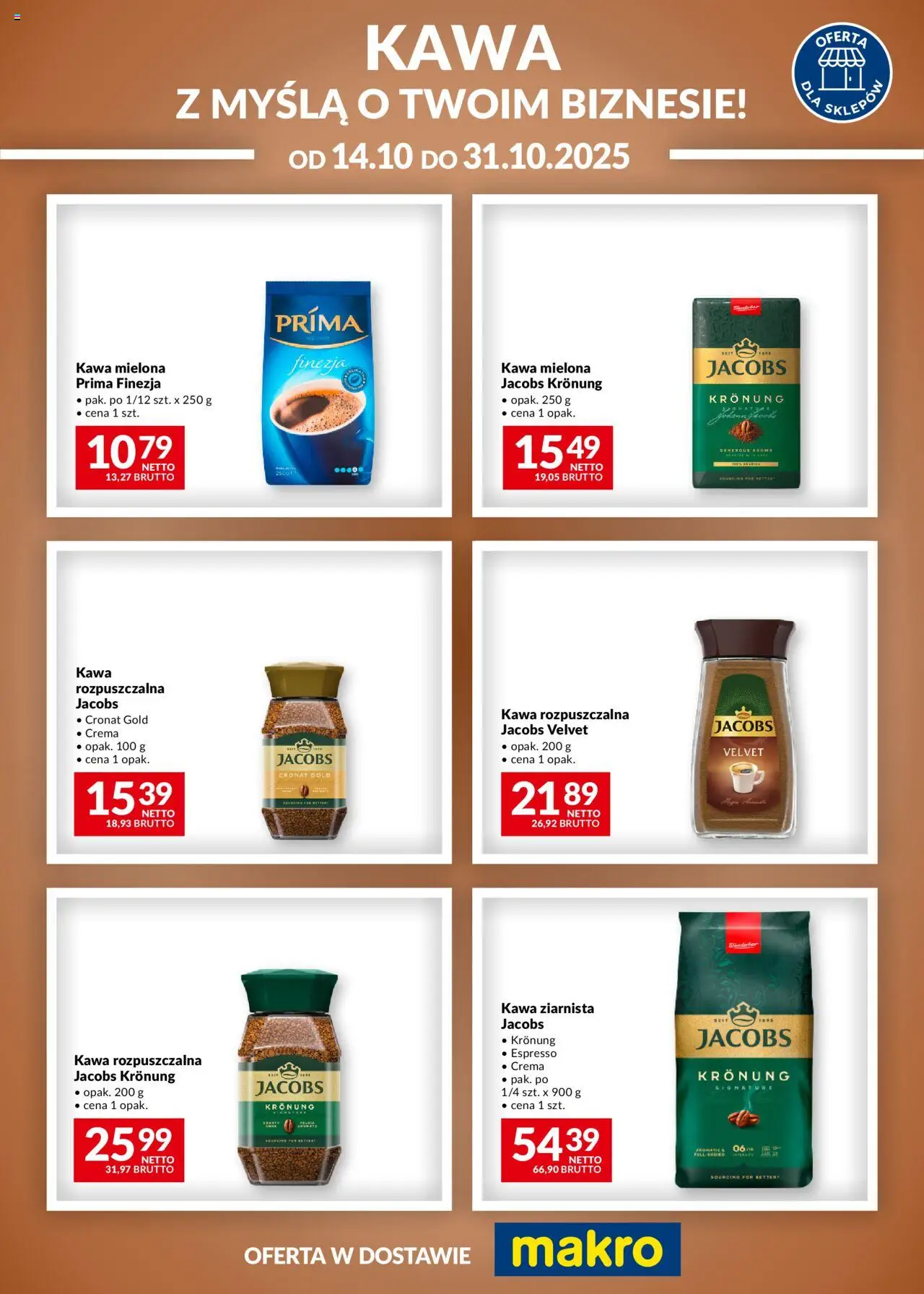 Makro Gazetka - Kawa od 14.10.2025 | Strona: 1 | Produkty: Kawa ziarnista, Kawa rozpuszczalna, Kawa