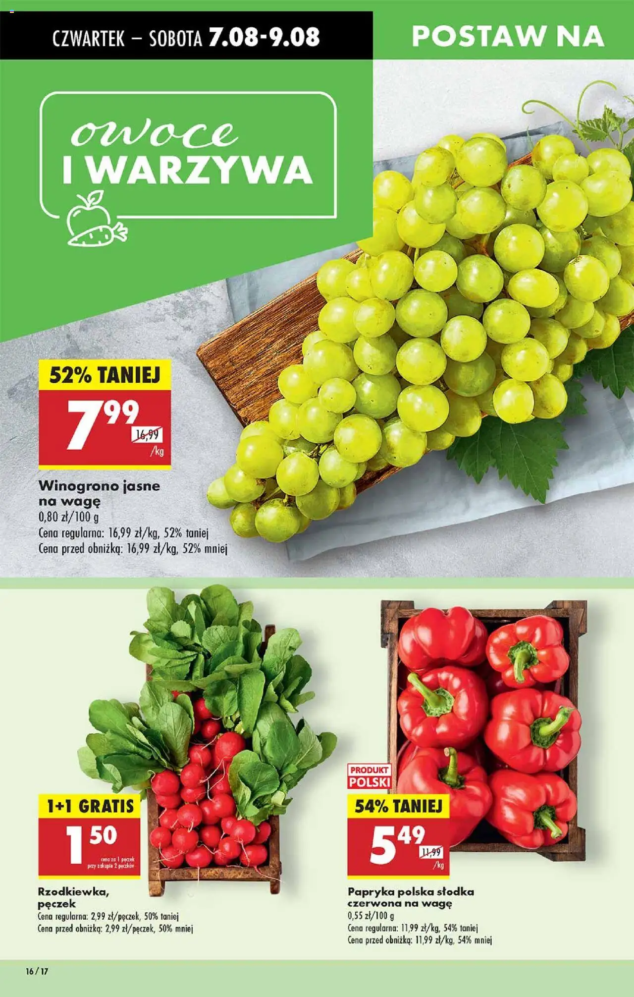 Biedronka gazetka - Oferta W tym tygodniu od 07.08.2025 | Strona: 16 | Produkty: Winogrono, Papryka, Warzywa, Owoce